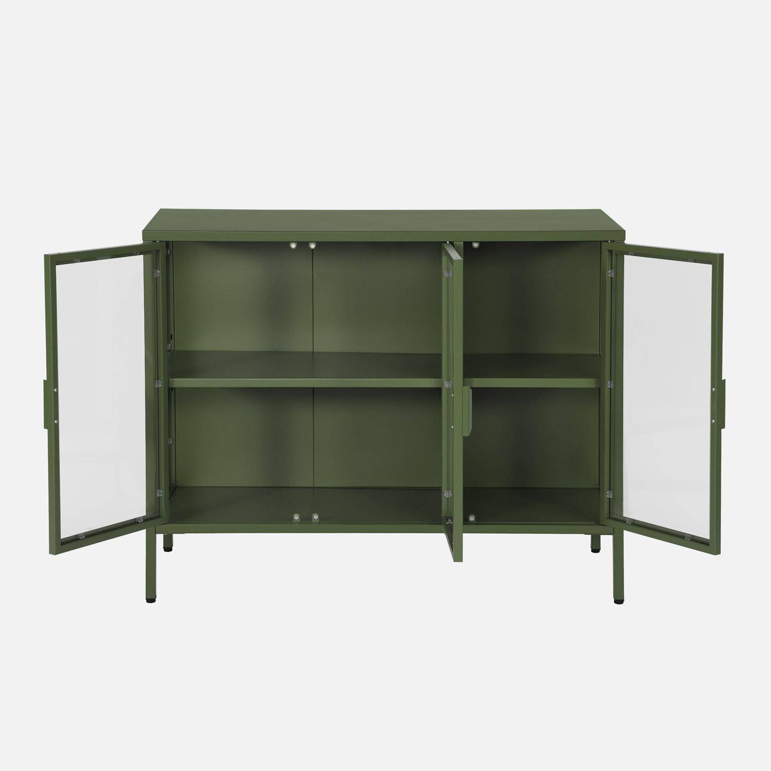 Buffet industriel métal et verre trempé 3 portes 100cm vert - Arkansas,sweeek,Photo3