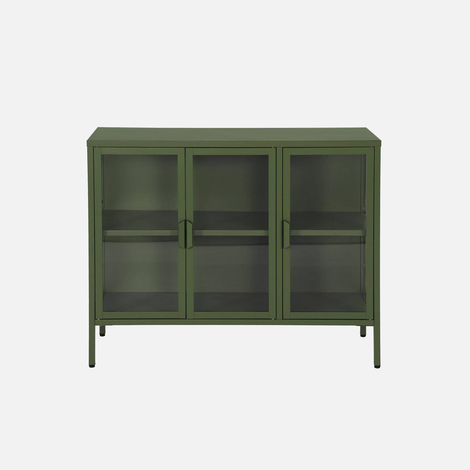 Buffet industriel métal et verre trempé 3 portes 100cm vert - Arkansas Photo2