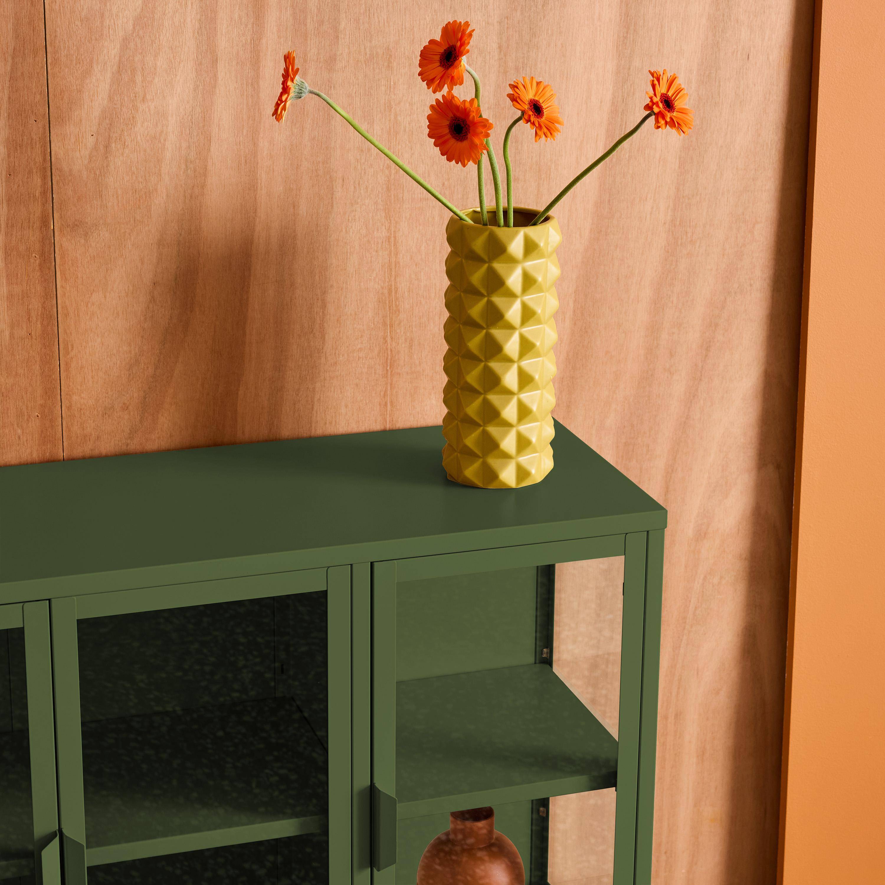 Aparador industrial de metal e vidro temperado 3 portas, 100cm Verde - 100x35x80 cm,sweeek,Photo5