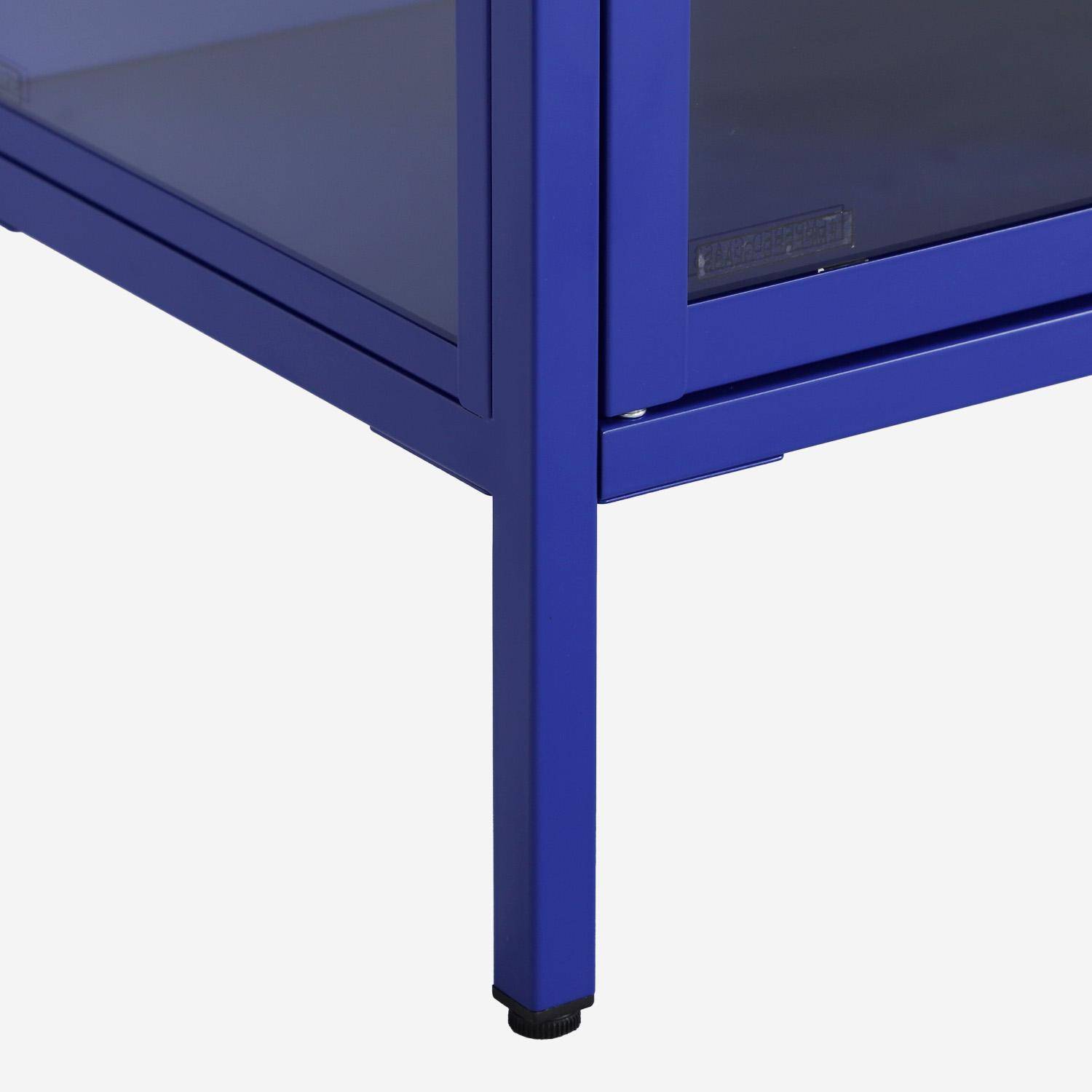Meuble TV industriel métal et verre trempé 3 portes 120cm bleu - Arkansas,sweeek,Photo3