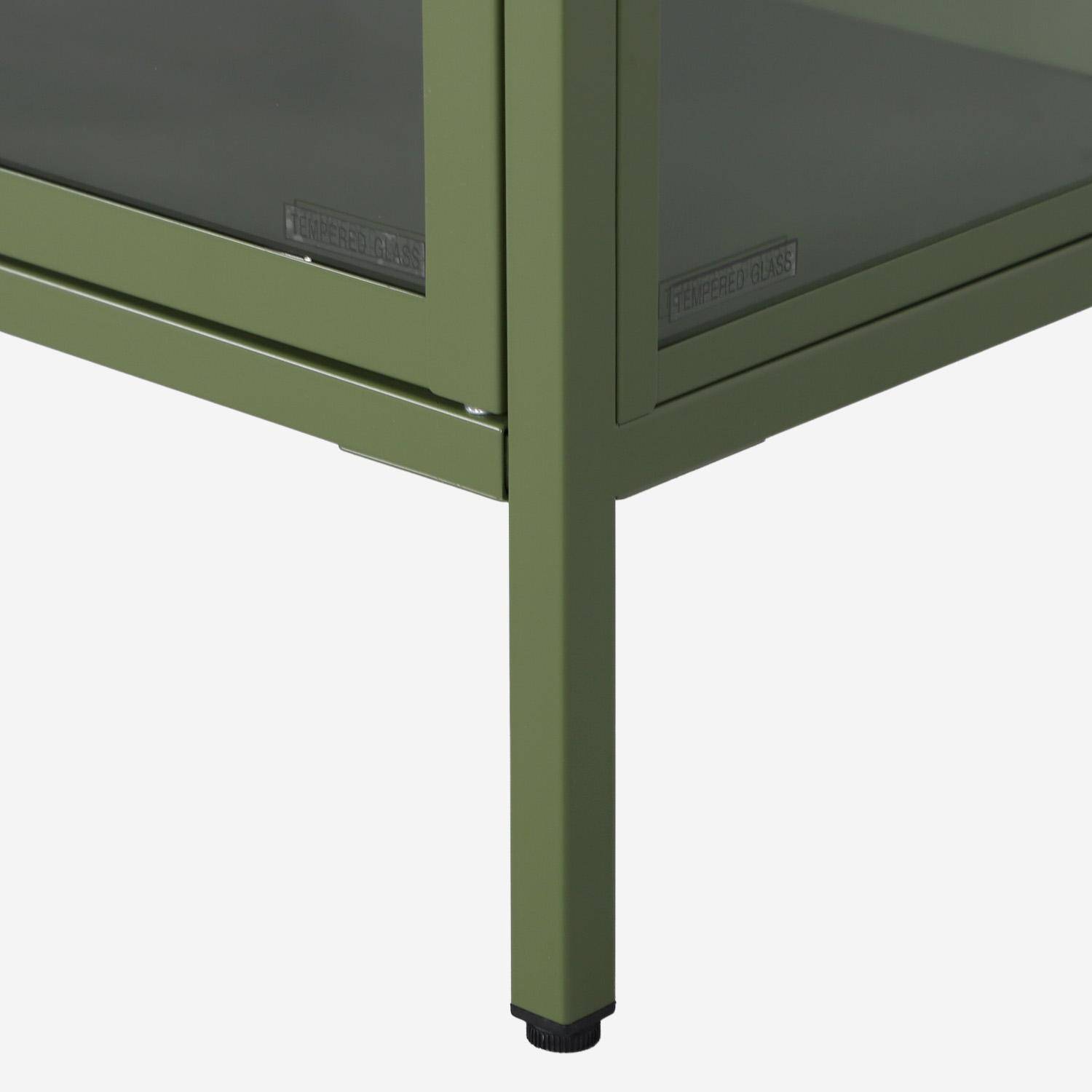 Meuble TV industriel métal et verre trempé 3 portes 120cm vert - Arkansas,sweeek,Photo3