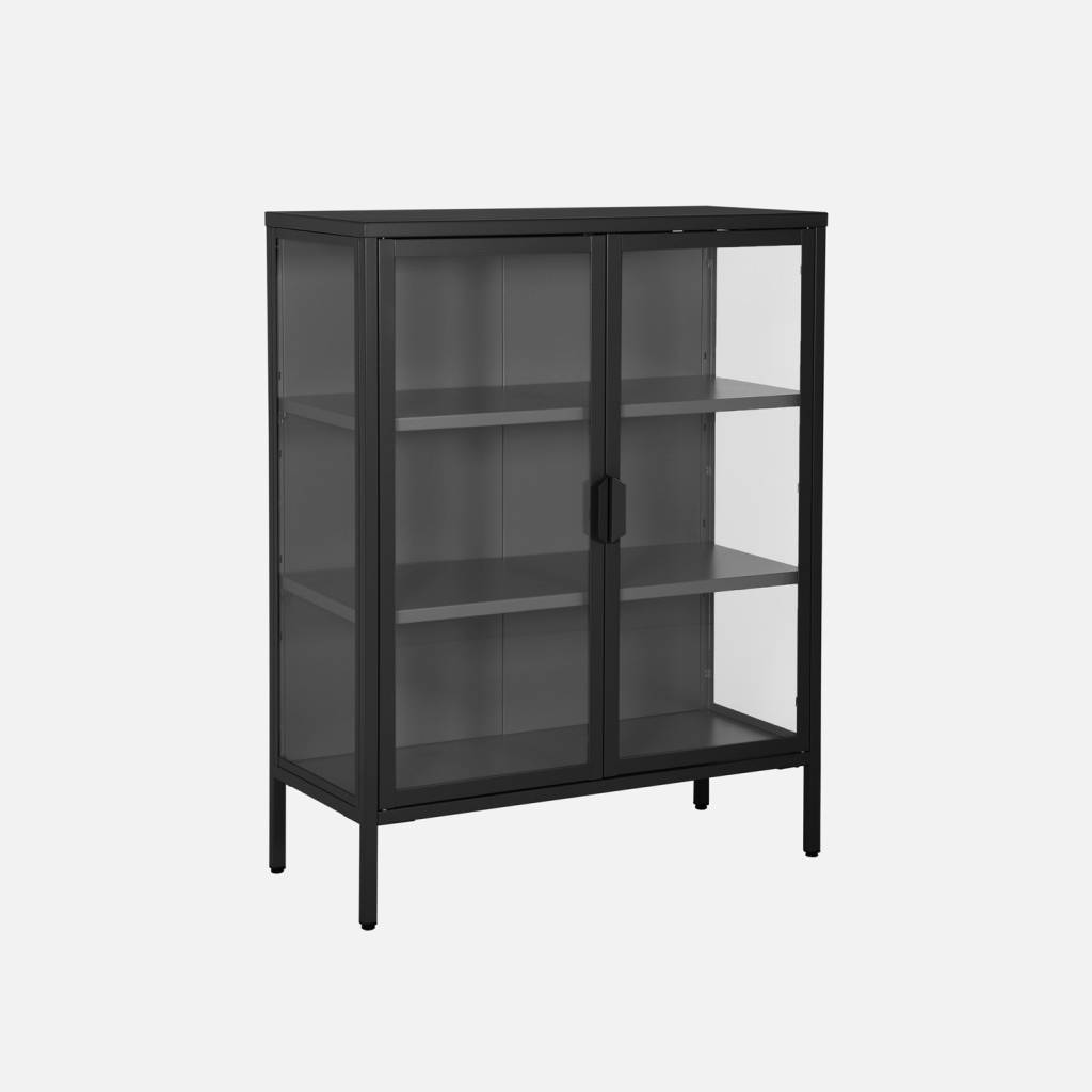 Armoire vitrine acier et verre trempé 2 portes 102cm noir