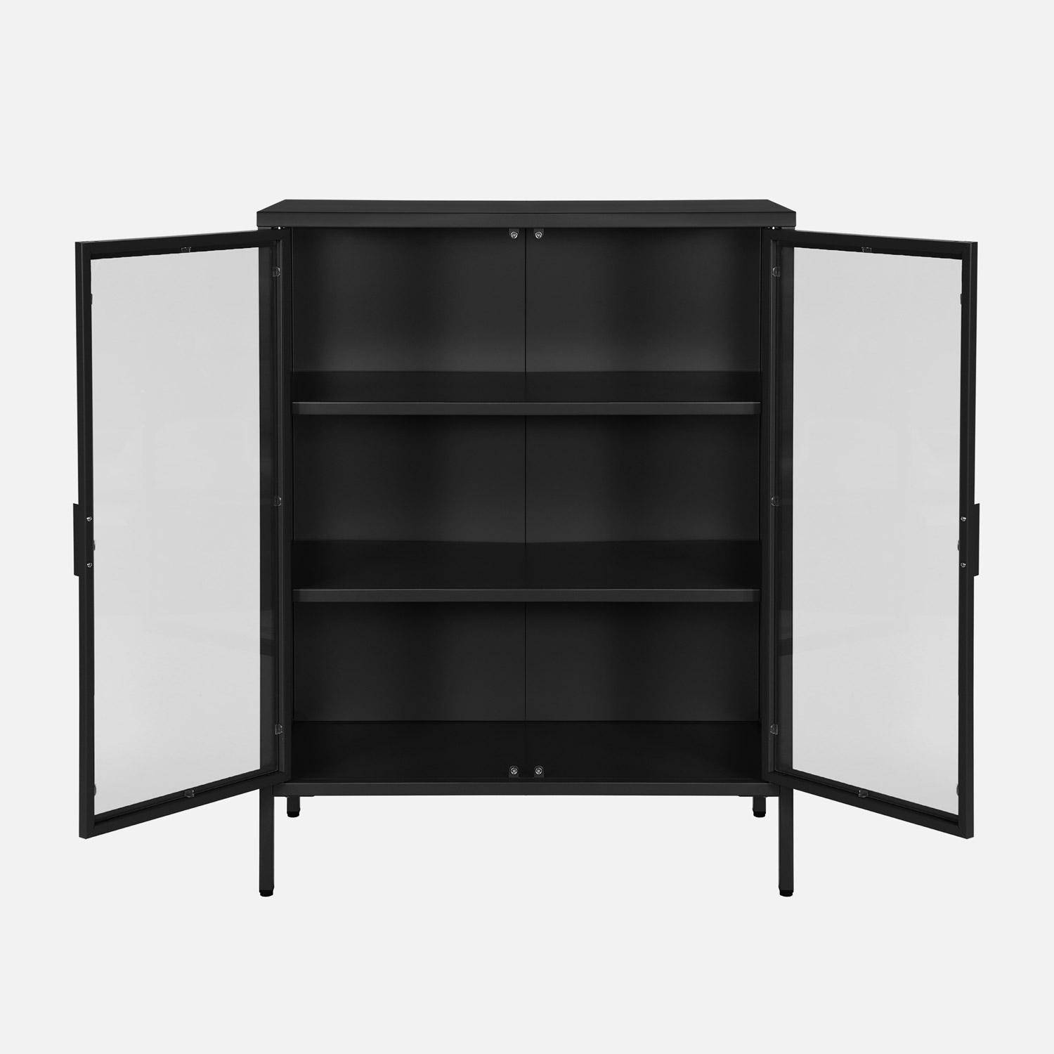 Armoire vitrine acier et verre trempé 2 portes 102cm noir - Arkansas,sweeek,Photo2