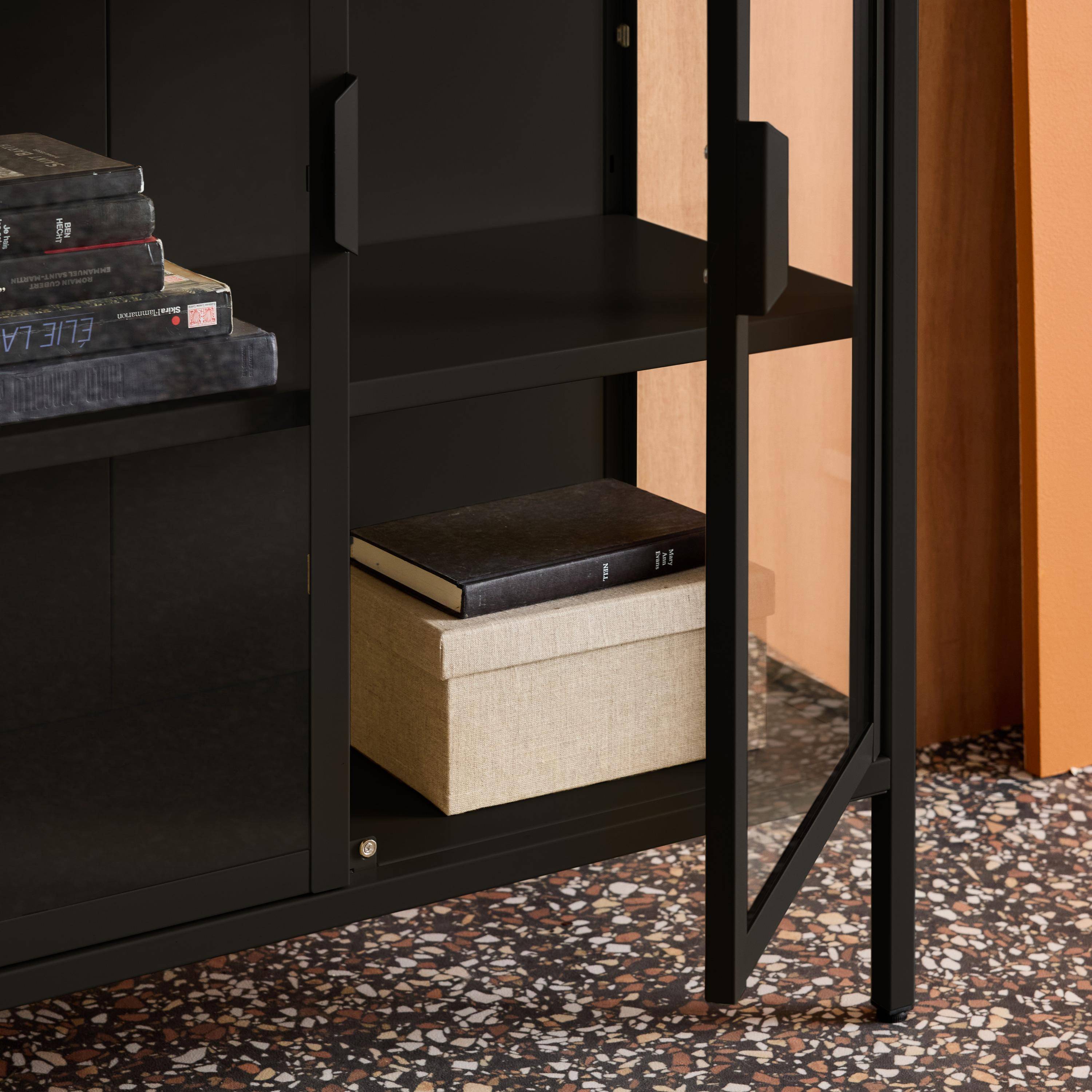 Vetrina in acciaio e vetro temperato con 2 ante, 102cm Nero - 80x35x102 cm,sweeek,Photo5