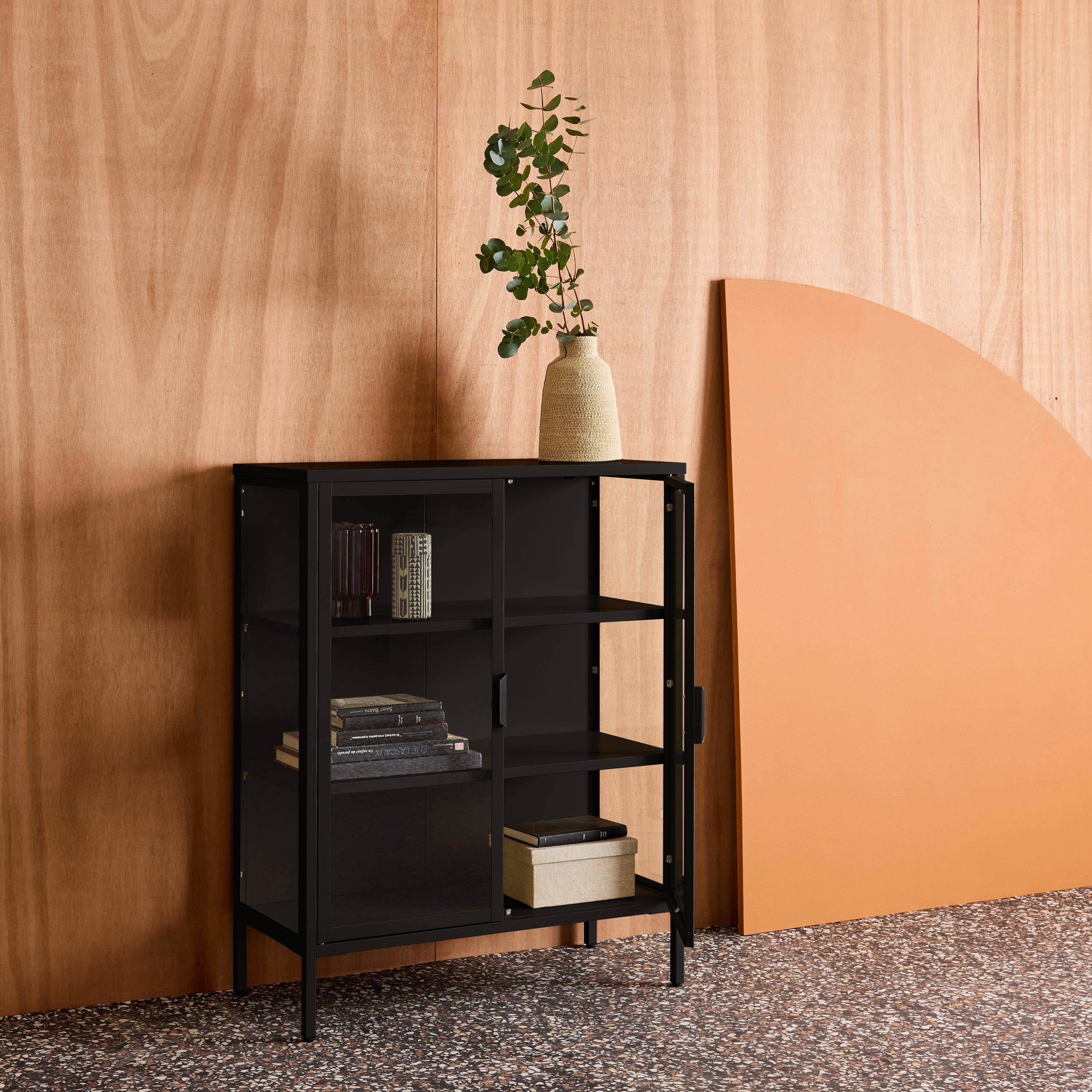 Vetrina in acciaio e vetro temperato con 2 ante, 102cm Nero - 80x35x102 cm Photo3