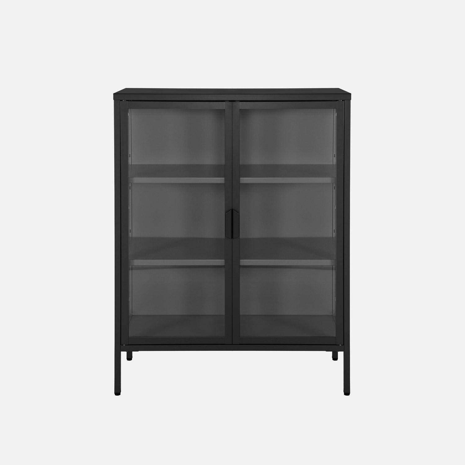 Armoire vitrine acier et verre trempé 2 portes 102cm noir - Arkansas,sweeek,Photo1