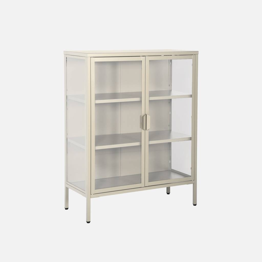 Armoire vitrine acier et verre trempé 2 portes 102cm beige