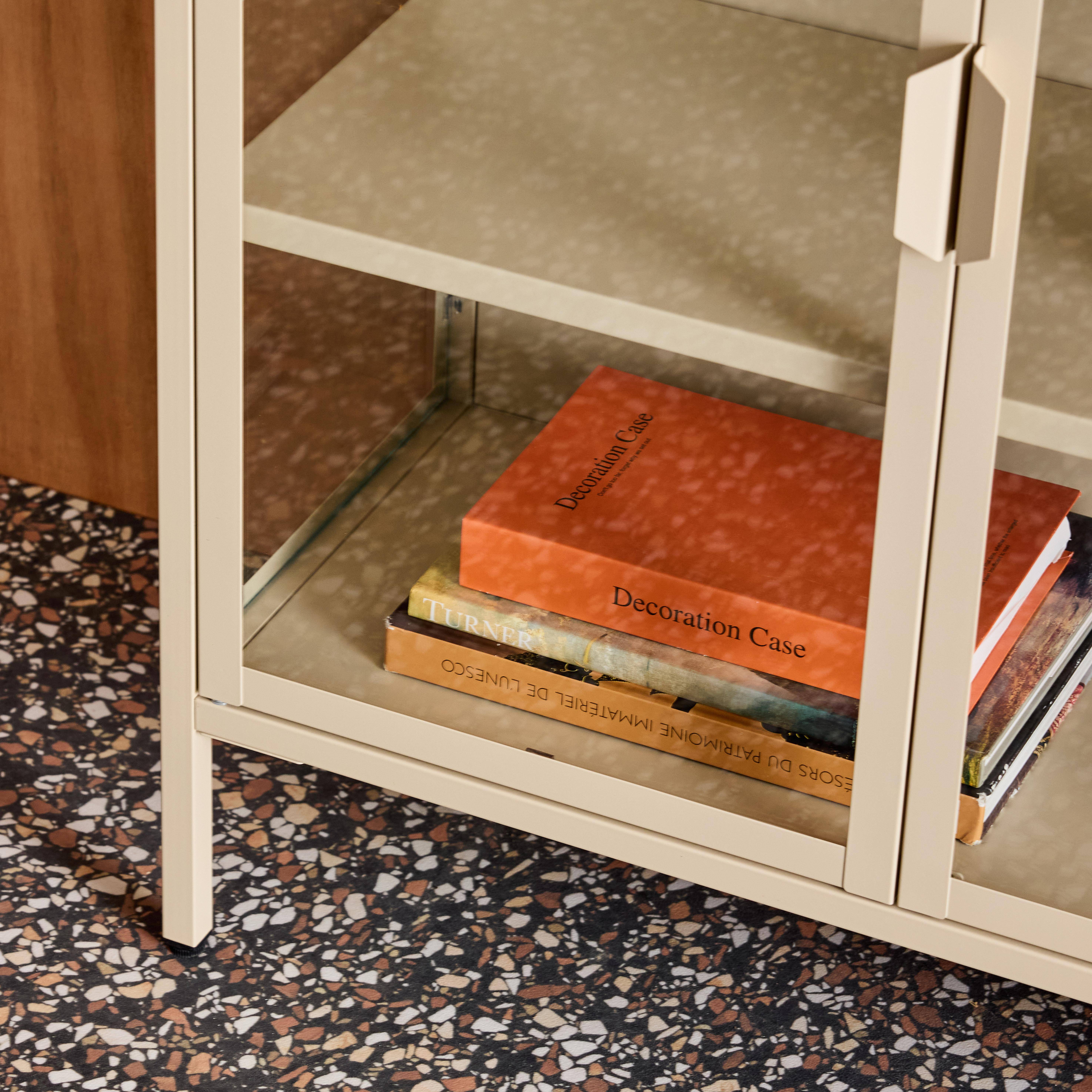 Steel and Tempered Glass Display Cabinet 2 Doors, Arkansas, Beige, 80x35x102 cm,sweeek,Photo6