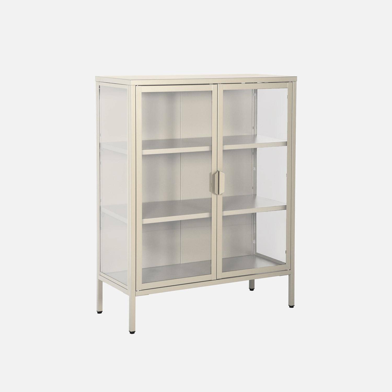 Steel and Tempered Glass Display Cabinet 2 Doors, Arkansas, Beige, 80x35x102 cm,sweeek,Photo8