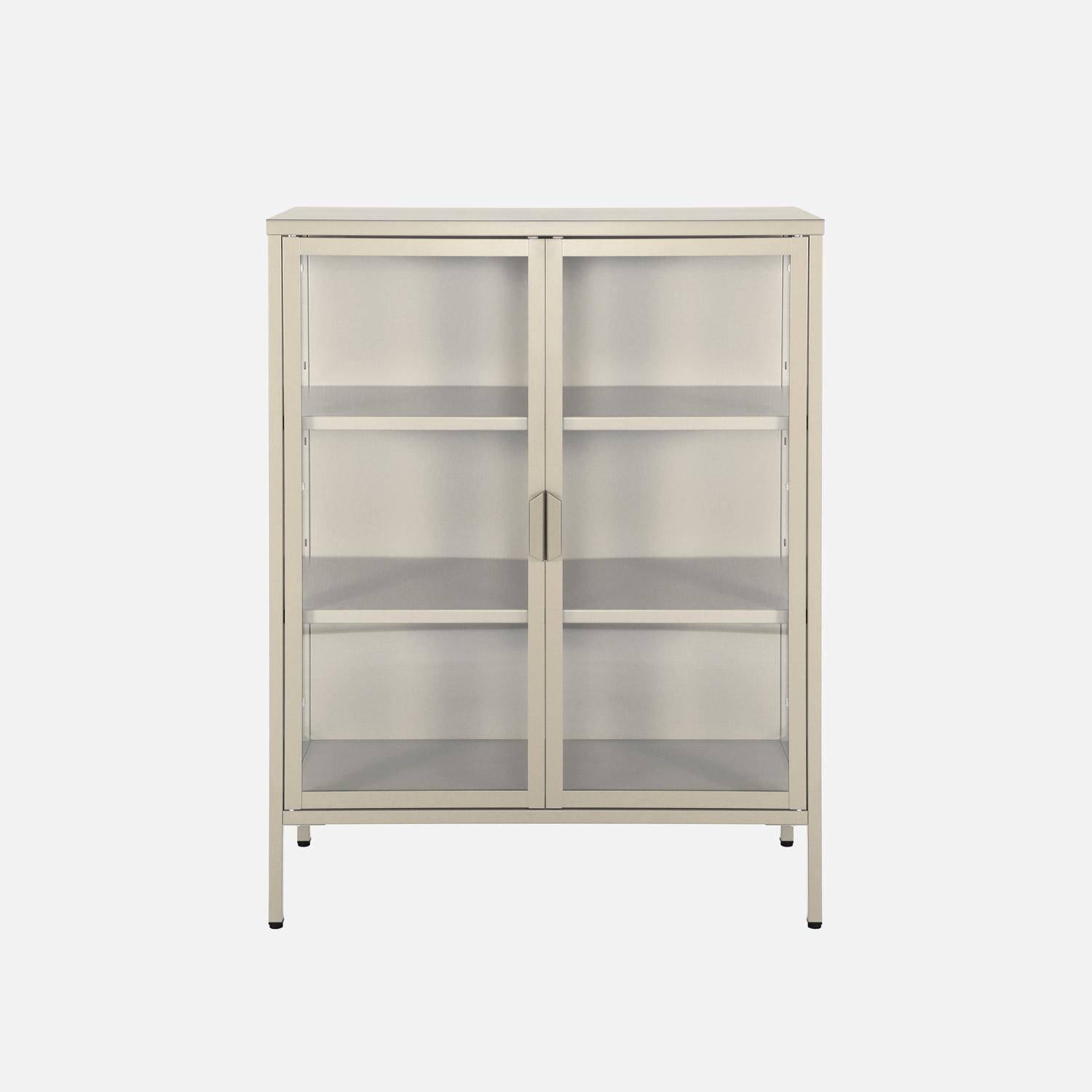 Armoire vitrine acier et verre trempé 2 portes 102cm beige - Arkansas,sweeek,Photo1