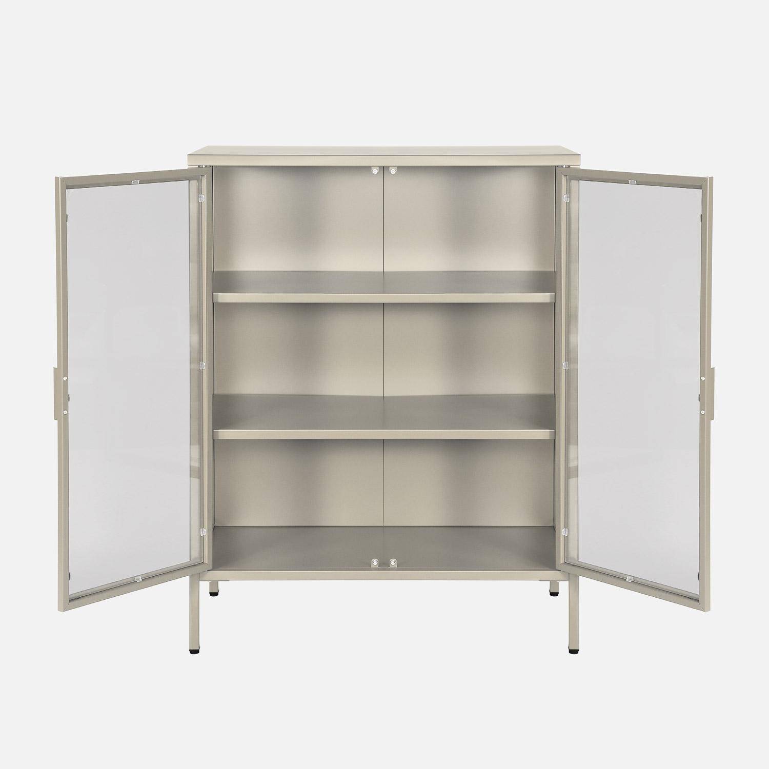 Armoire vitrine acier et verre trempé 2 portes 102cm beige - Arkansas Photo2