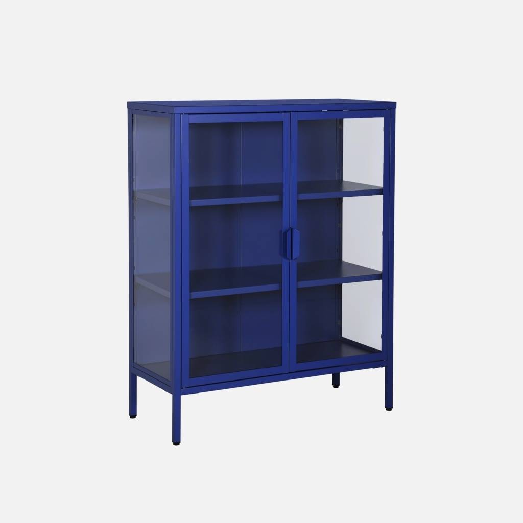 Steel and Tempered Glass Display Cabinet 2 Doors, Blue