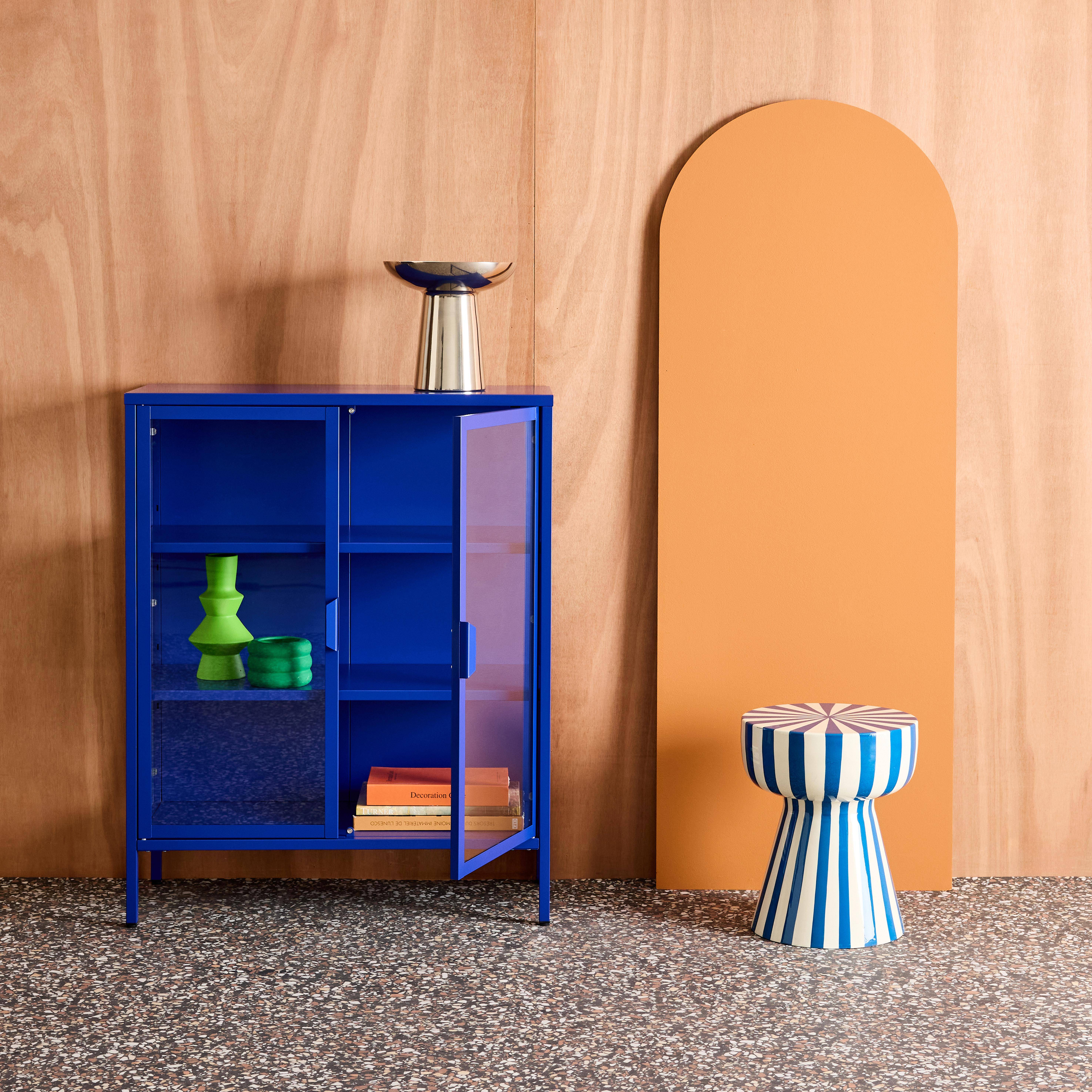 Steel and Tempered Glass Display Cabinet 2 Doors Blue 80x35x102 cm - Arkansas,sweeek,Photo2