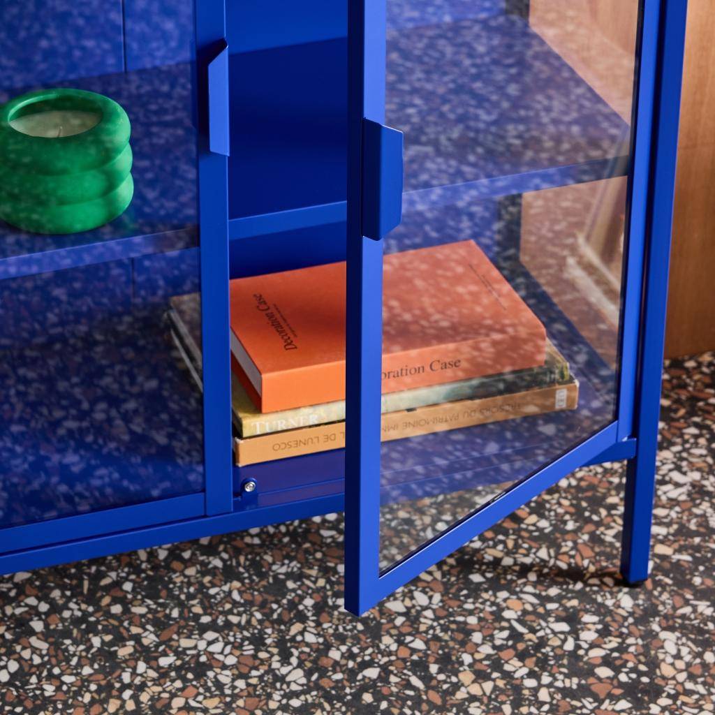 Steel and Tempered Glass Display Cabinet 2 Doors Blue 80x35x102 cm - Arkansas Photo6