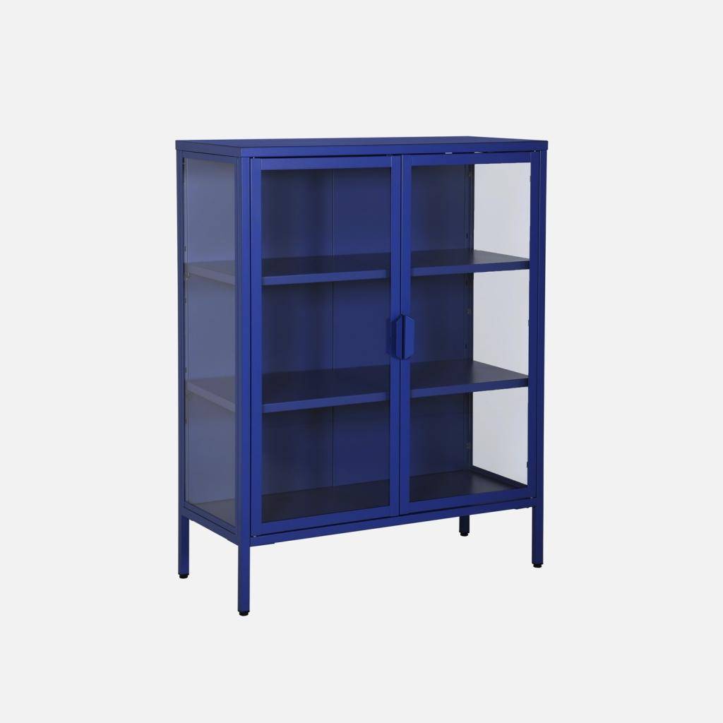 Steel and Tempered Glass Display Cabinet 2 Doors Blue 80x35x102 cm - Arkansas Photo7