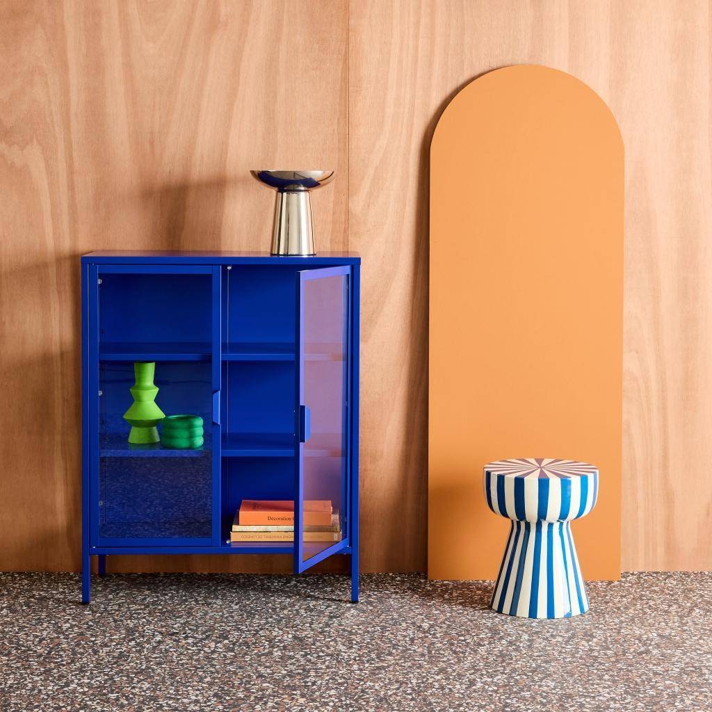 Steel and Tempered Glass Display Cabinet 2 Doors Blue 80x35x102 cm - Arkansas Photo2