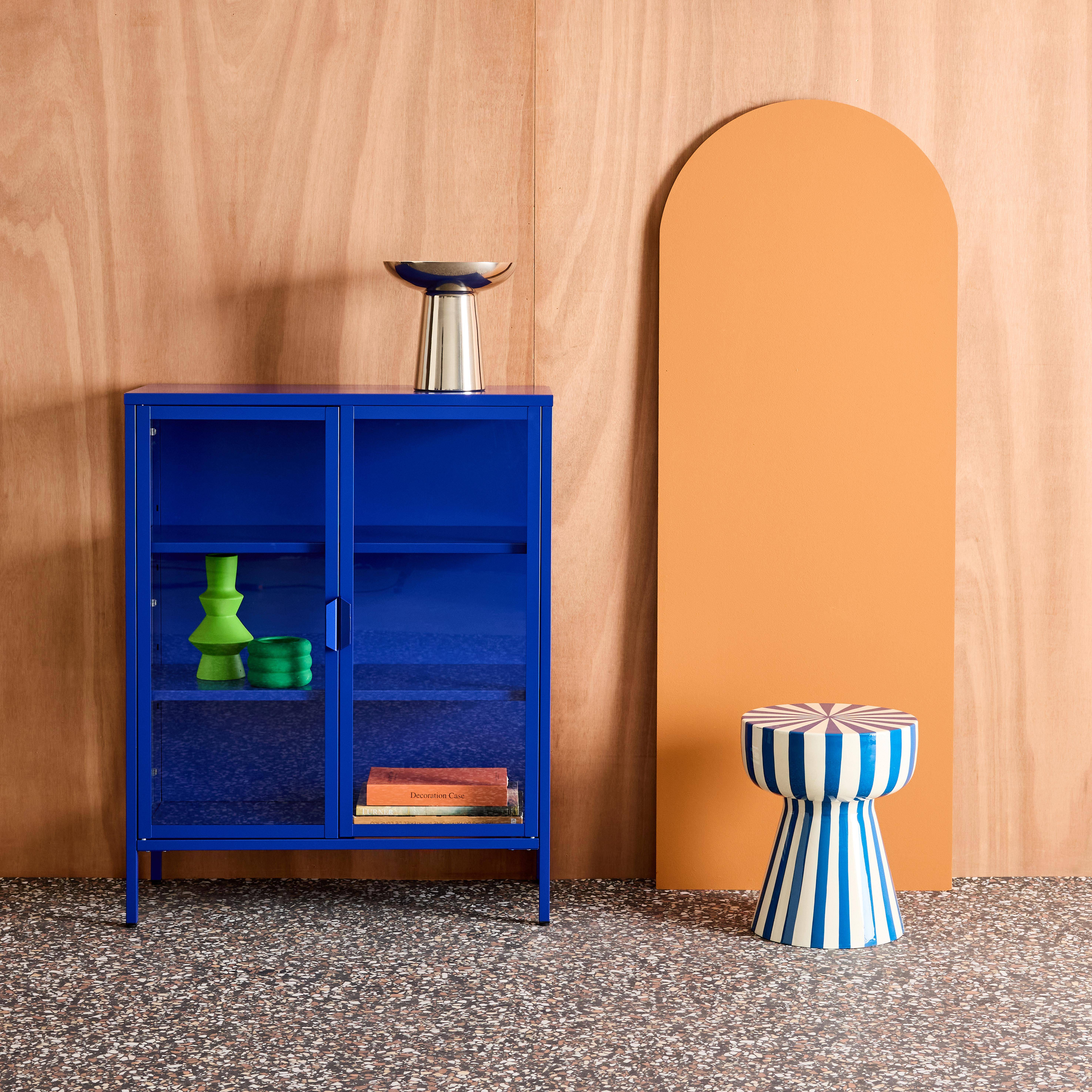 Steel and Tempered Glass Display Cabinet 2 Doors Blue 80x35x102 cm - Arkansas,sweeek,Photo1