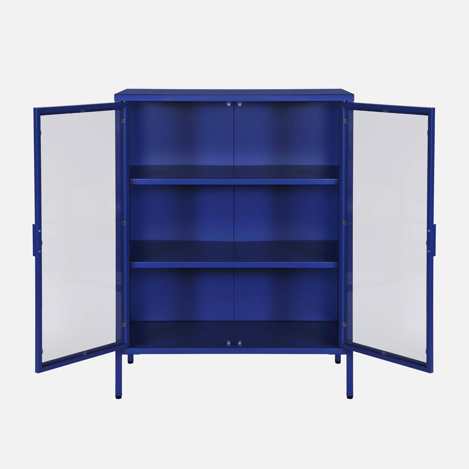 Armoire vitrine acier et verre trempé 2 portes 102cm bleu - Arkansas,sweeek,Photo2