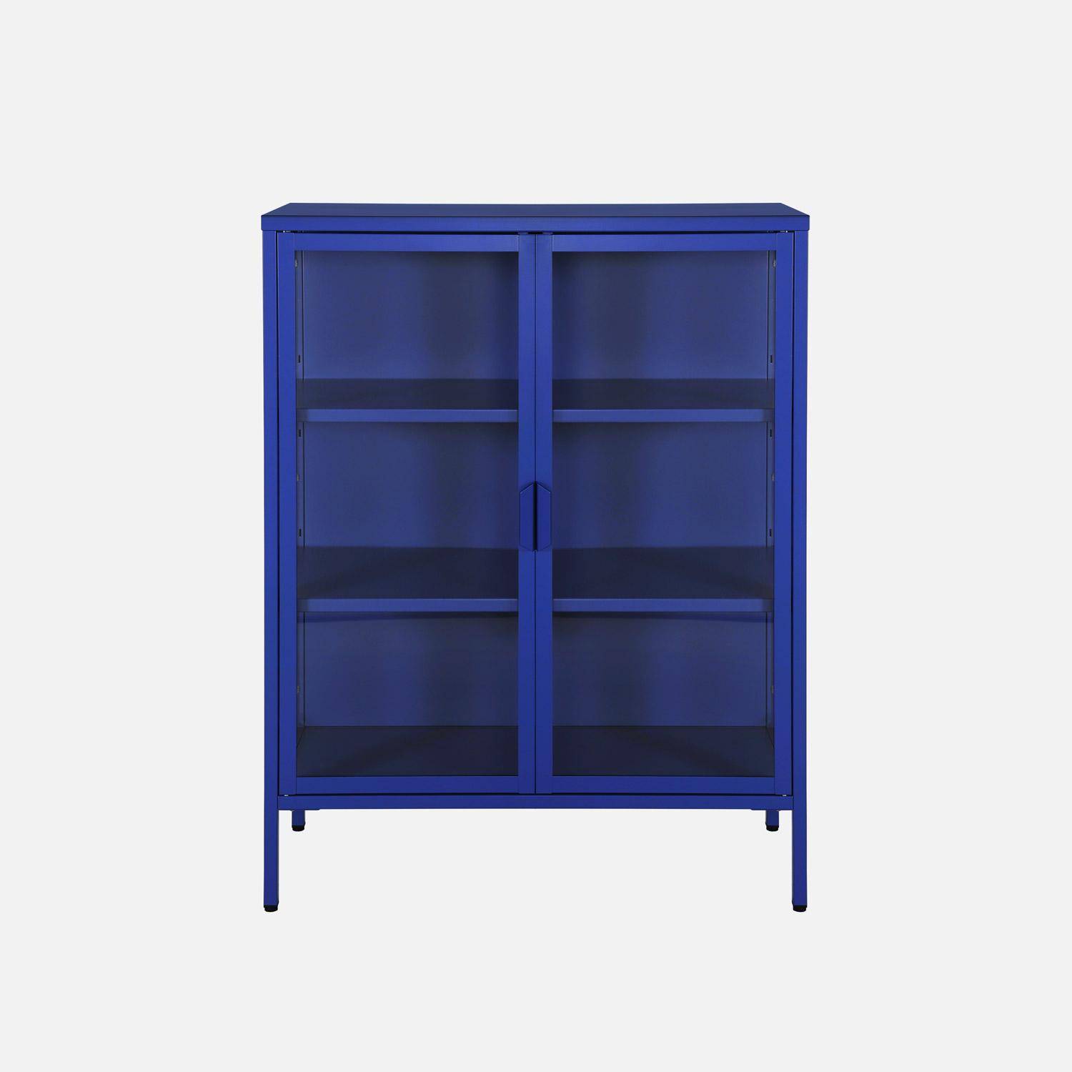 Armoire vitrine acier et verre trempé 2 portes 102cm bleu - Arkansas,sweeek,Photo1