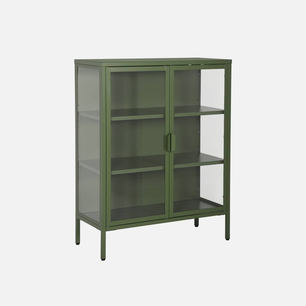 Armoire vitrine acier et verre trempé 2 portes 80cm vert