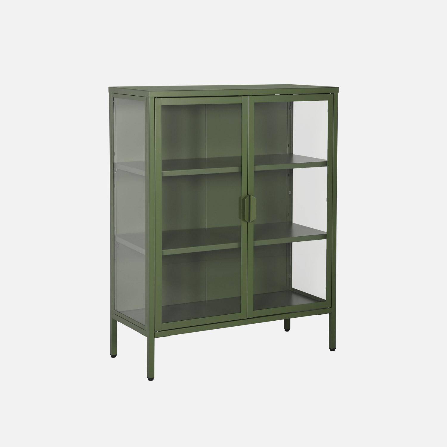Vitrina de acero y vidrio templado de 2 puertas, 102cm Verde - 80x35x102 cm Photo6