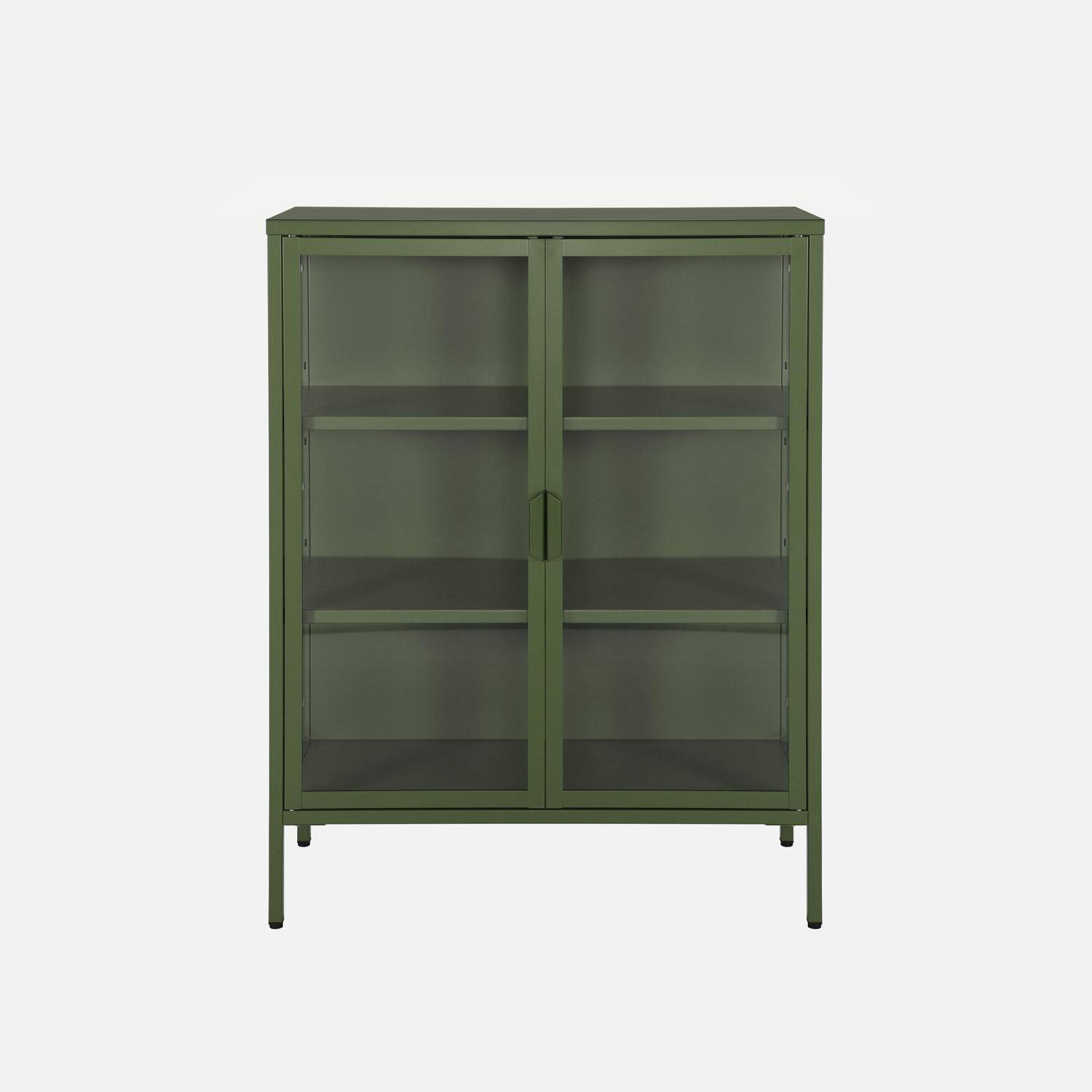 Steel and Tempered Glass Display Cabinet 2 Doors Green 80x35x102 cm - Arkansas,sweeek,Photo2