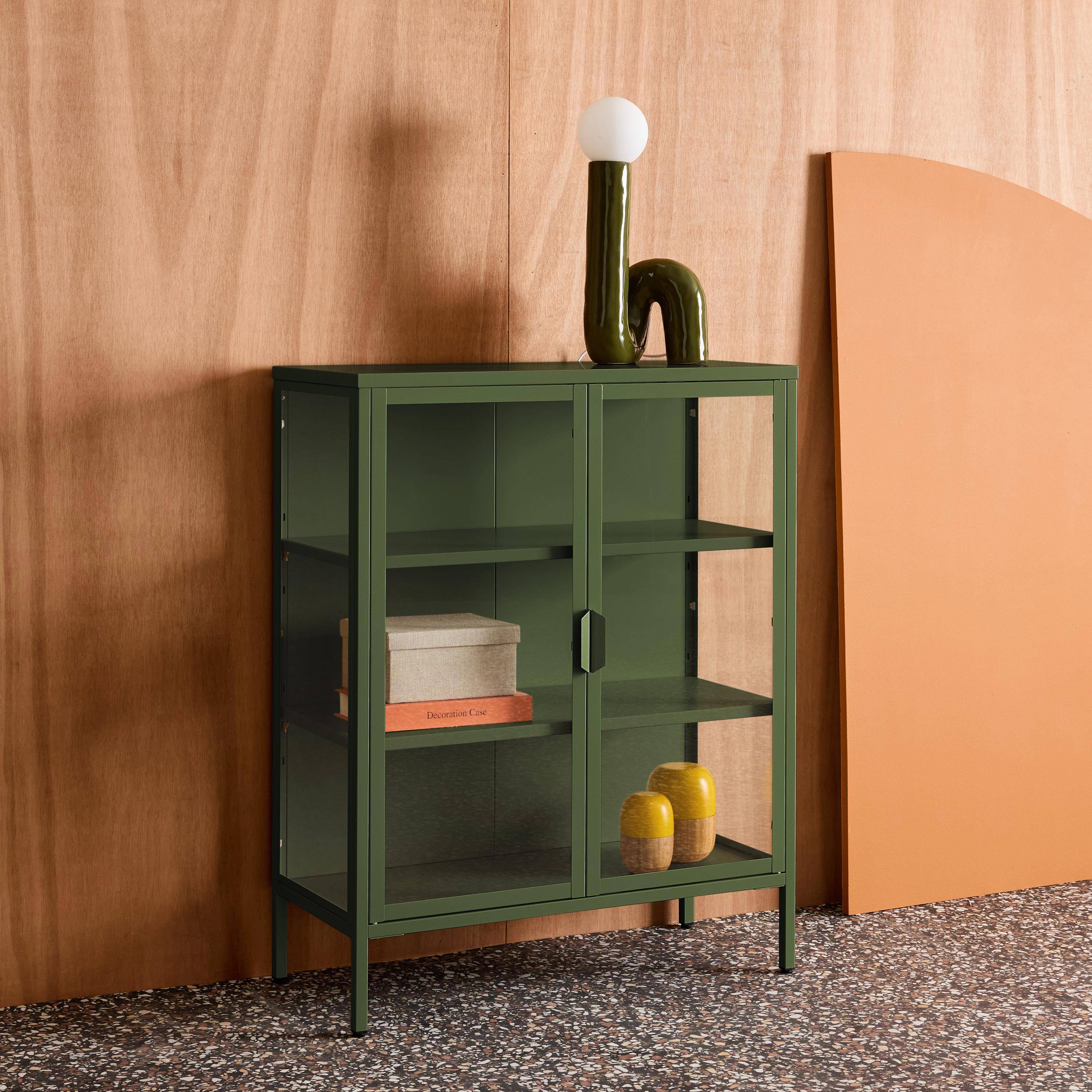 Vitrina de acero y vidrio templado de 2 puertas, 102cm Verde - 80x35x102 cm Photo3