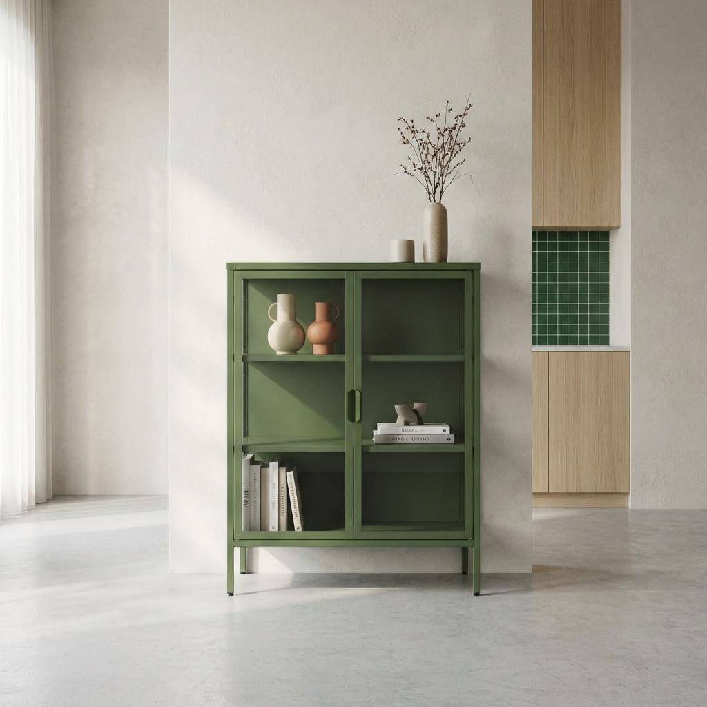 Steel and Tempered Glass Display Cabinet 2 Doors Green 80x35x102 cm - Arkansas,sweeek,Photo1
