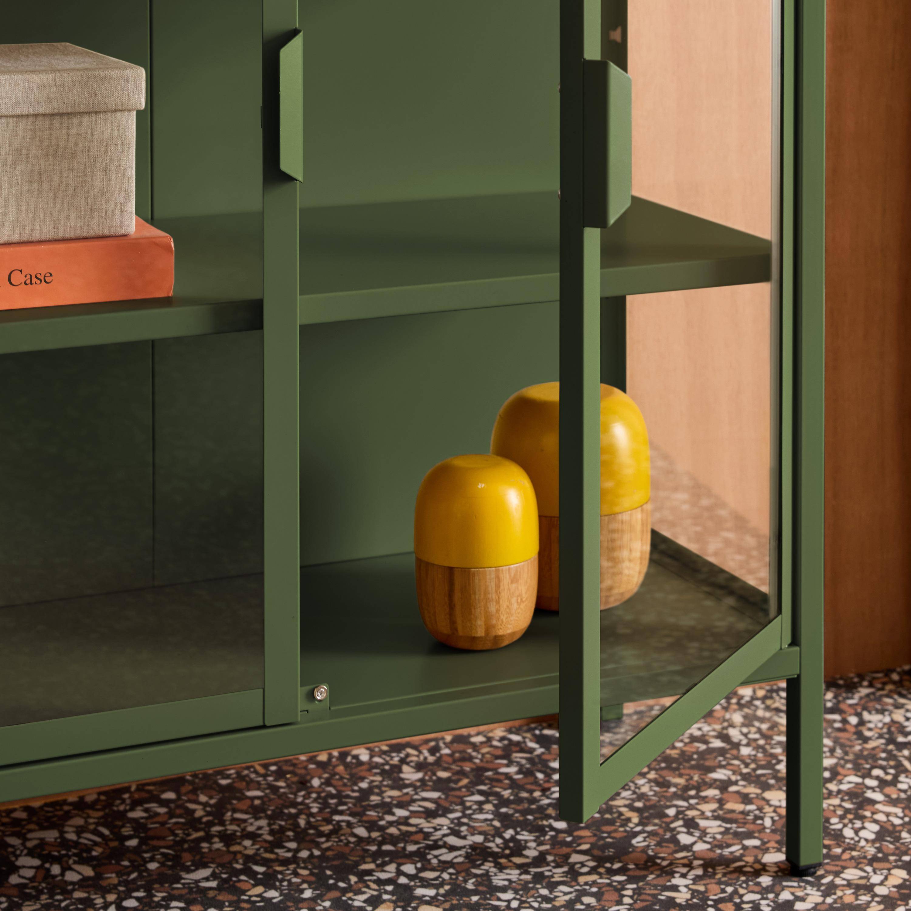 Vitrina de acero y vidrio templado de 2 puertas, 102cm Verde - 80x35x102 cm Photo5