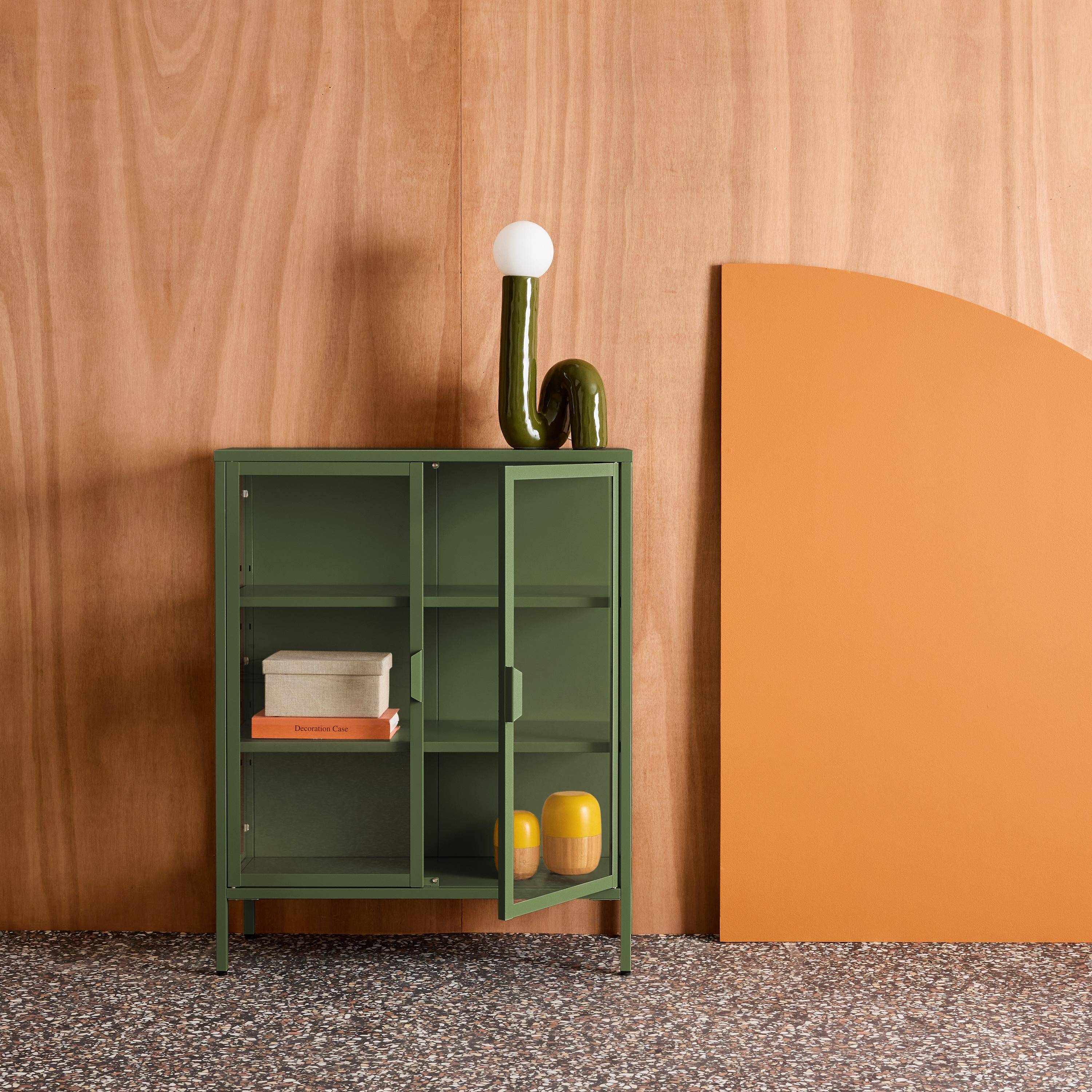 Vitrina de acero y vidrio templado de 2 puertas, 102cm Verde - 80x35x102 cm,sweeek,Photo2