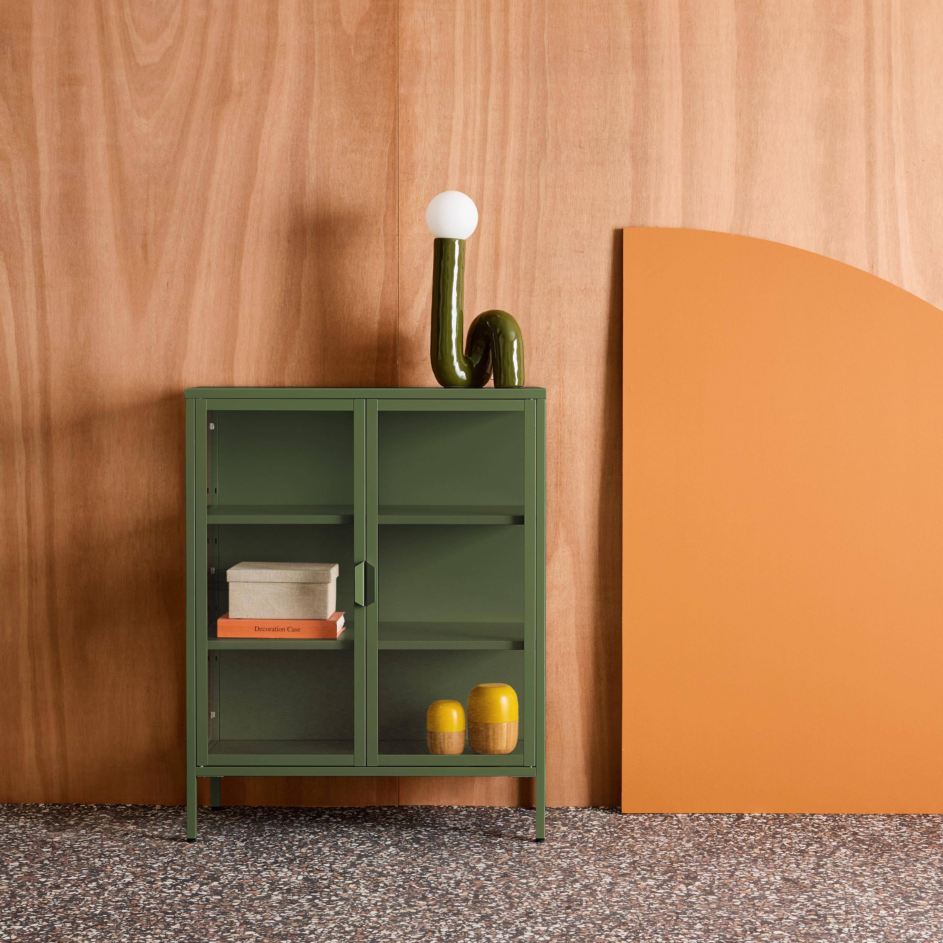 Vitrina de acero y vidrio templado de 2 puertas, 102cm Verde - 80x35x102 cm Photo1