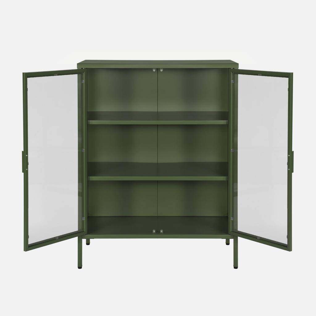 Steel and Tempered Glass Display Cabinet 2 Doors Green 80x35x102 cm - Arkansas,sweeek,Photo2