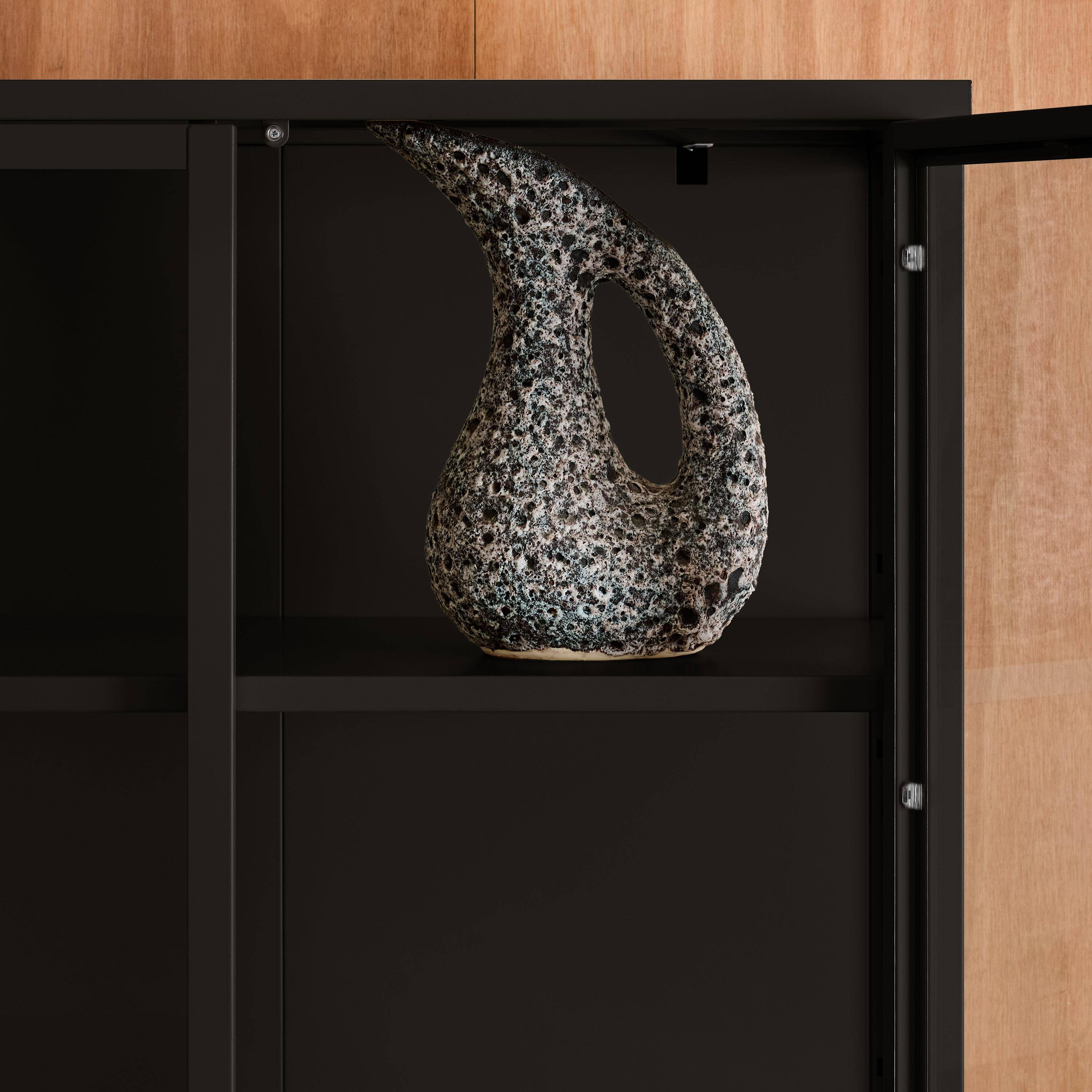 Kredens, witryna stalowa i szkło hartowane 2 drzwi 180cm, czarny, dł. 80 x gł. 35 x wys. 180 cm - Arkansas Photo6