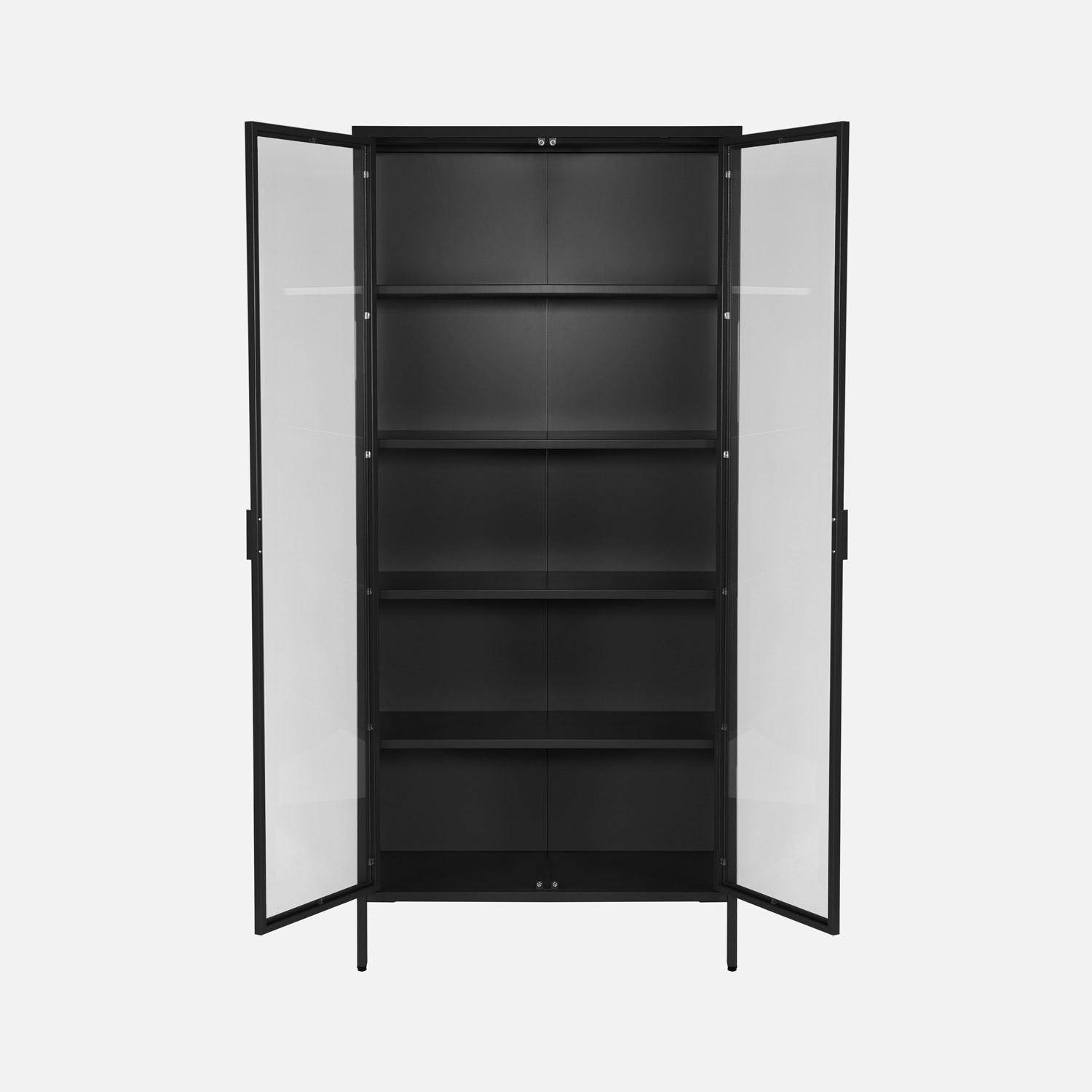 Aparador de aço e vidro temperado 2 portas, 180cm, Arkansas, Preto, 80x35x180 cm,sweeek,Photo2