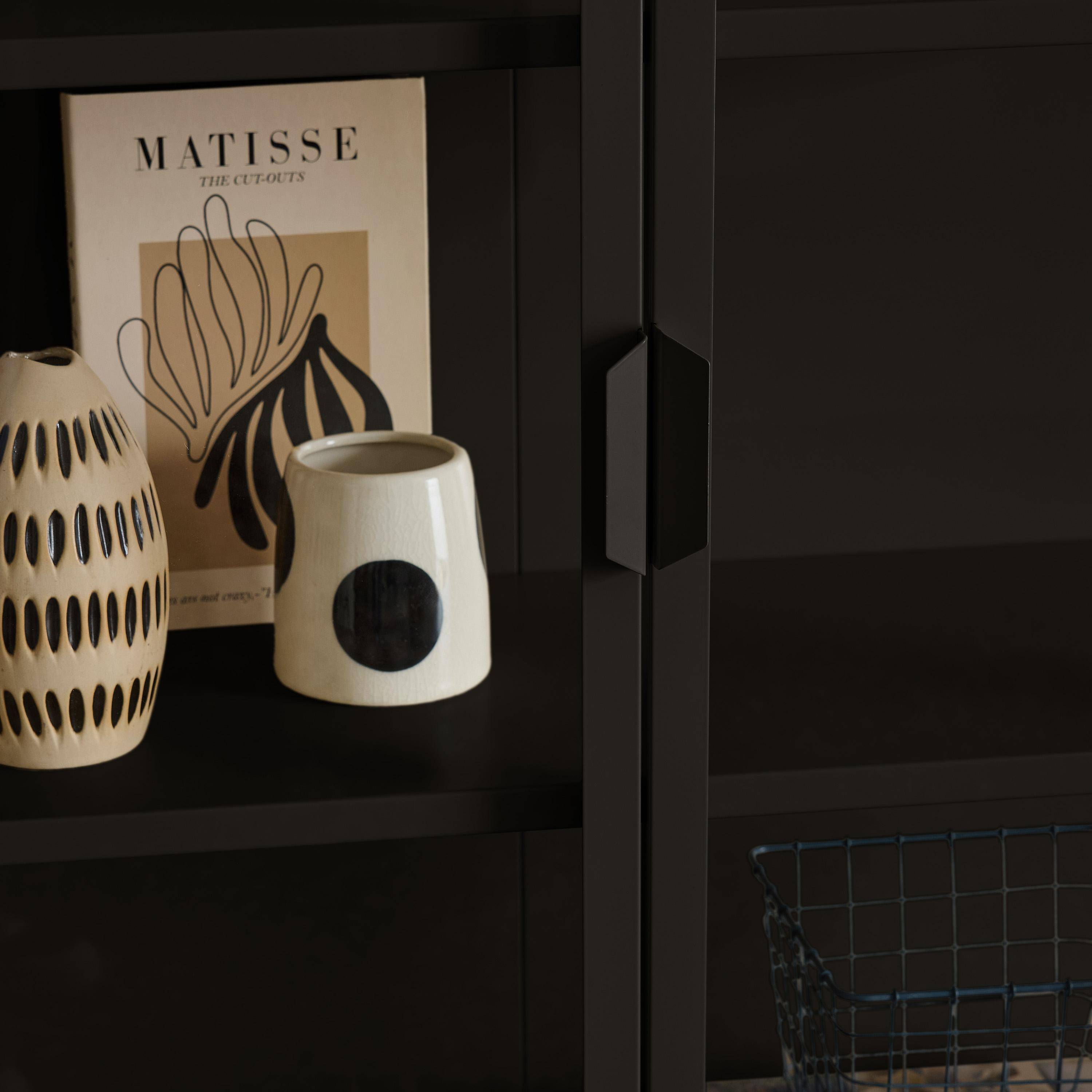 Kredens, witryna stalowa i szkło hartowane 2 drzwi 180cm, czarny, dł. 80 x gł. 35 x wys. 180 cm - Arkansas,sweeek,Photo5