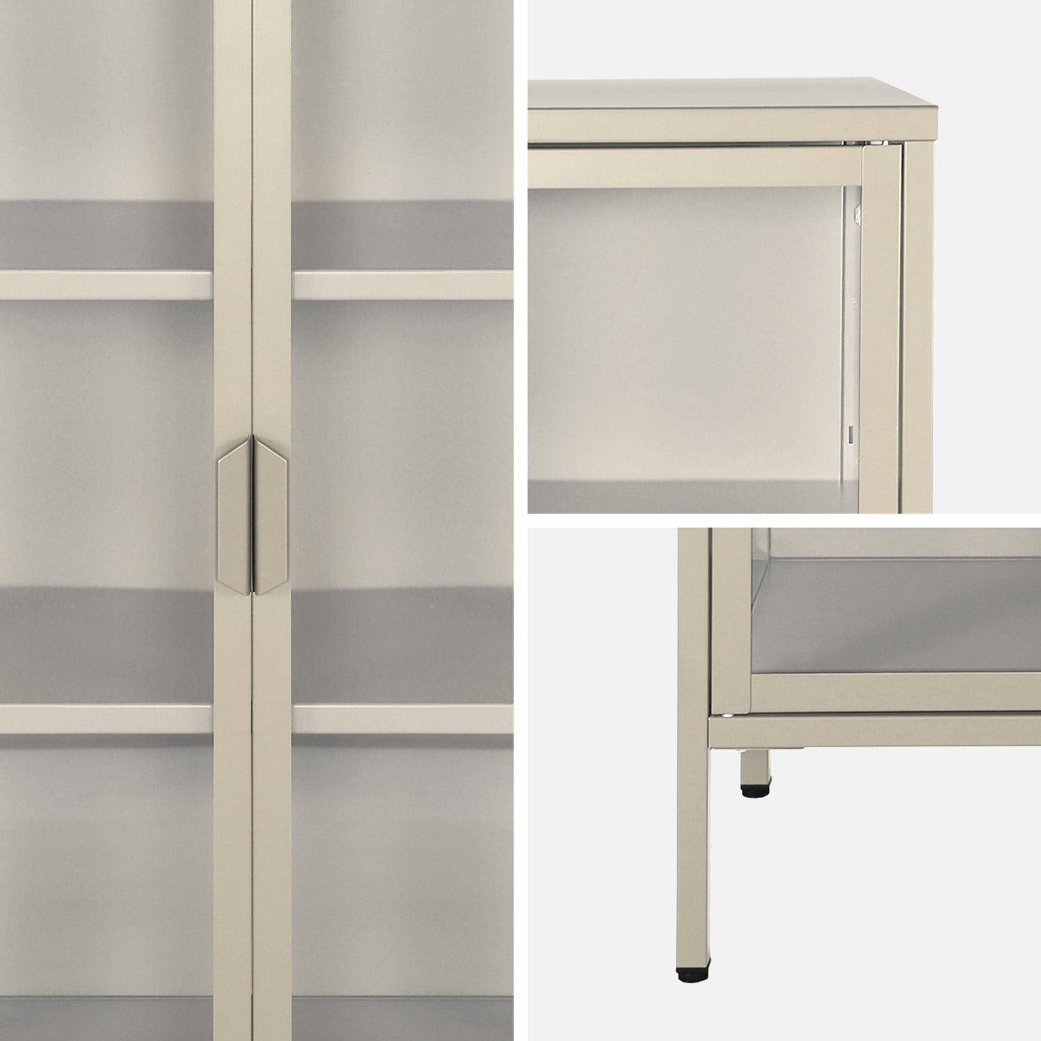 Aparador de aço e vidro temperado 2 portas, 180cm, Arkansas, Creme, 80x35x180 cm Photo3
