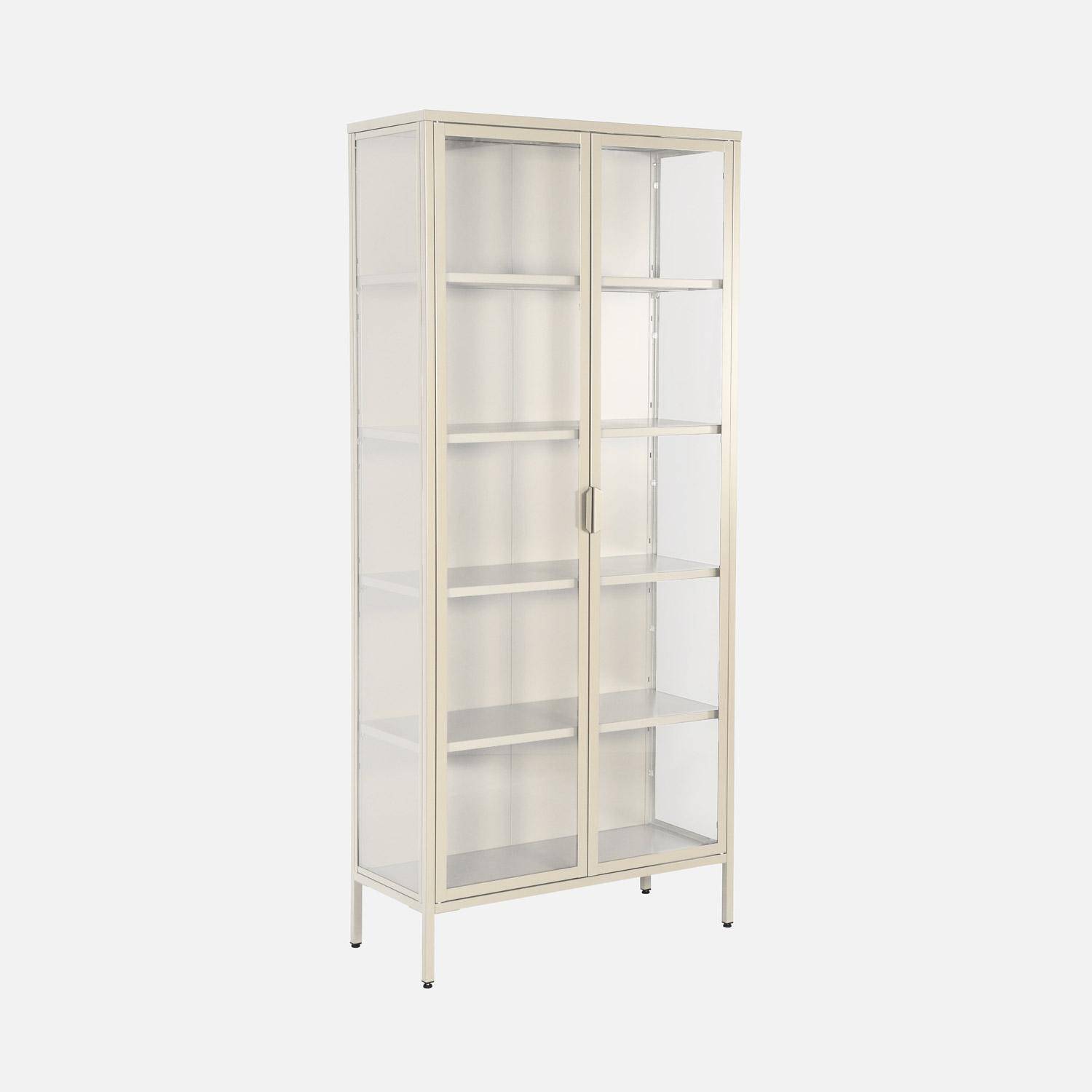 Sideboard, steel and tempered glass china cabinet with 2 doors, Arkansas, Beige, 80x35x180 cm Photo8