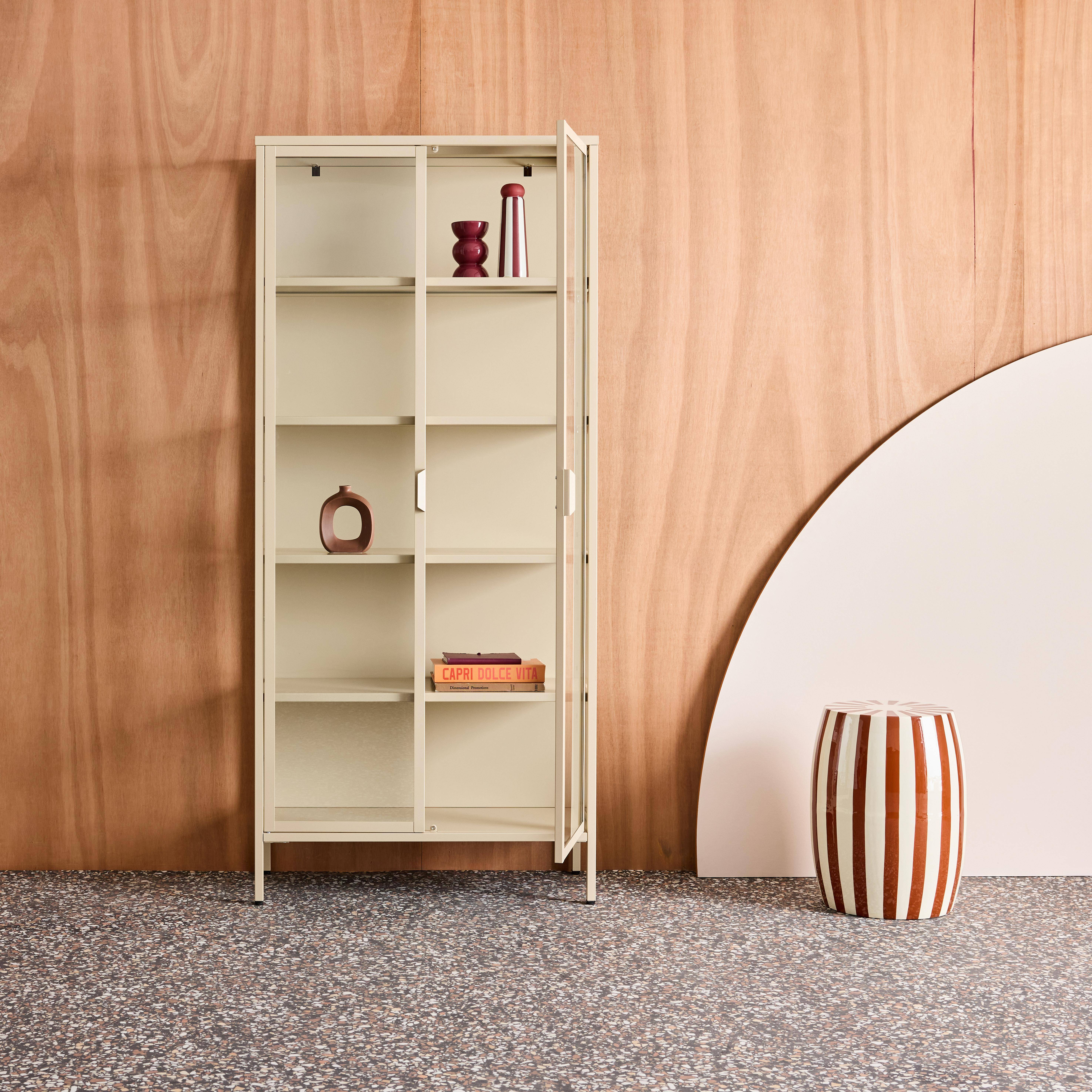 Sideboard, steel and tempered glass china cabinet with 2 doors, Arkansas, Beige, 80x35x180 cm,sweeek,Photo4