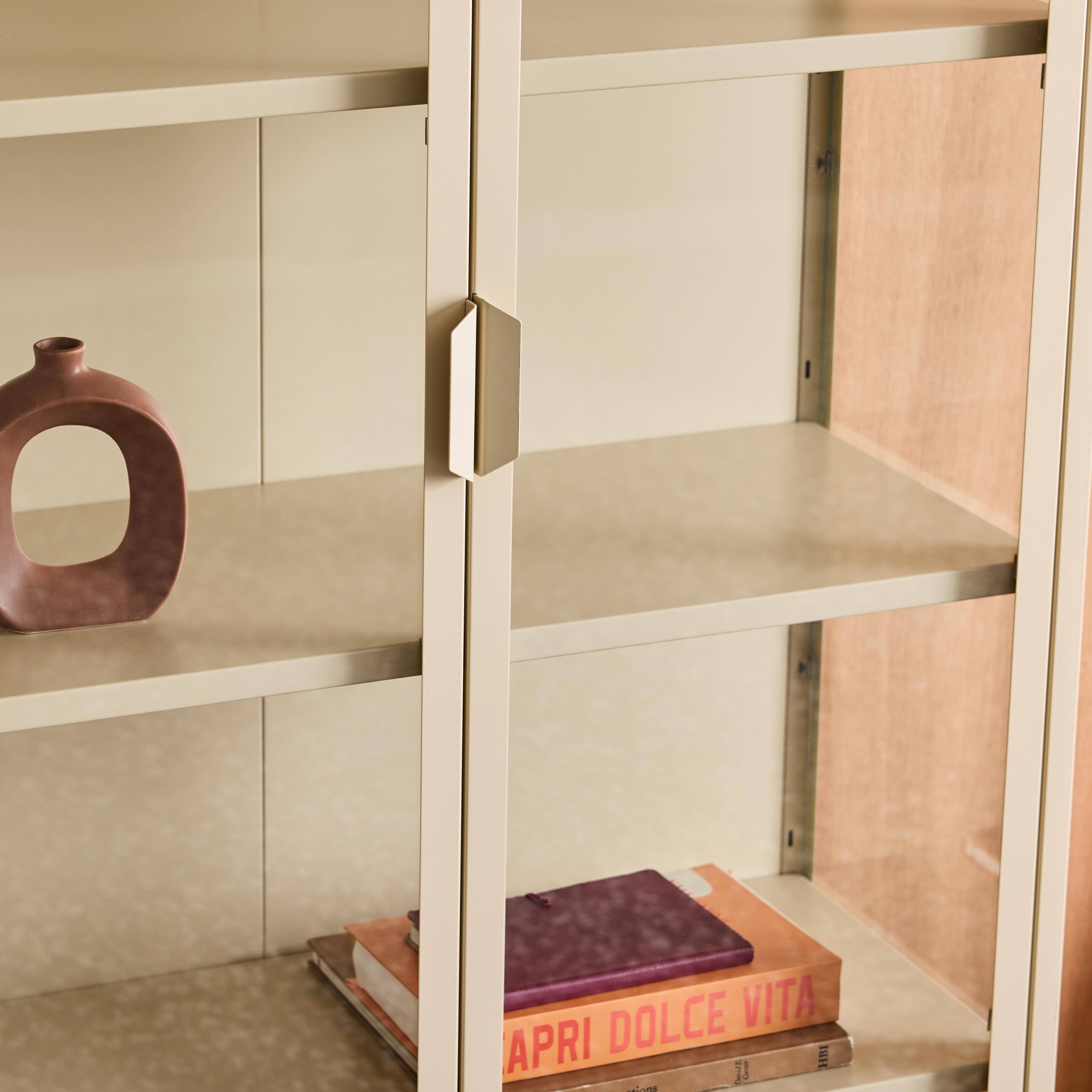 Sideboard, steel and tempered glass china cabinet with 2 doors, Arkansas, Beige, 80x35x180 cm,sweeek,Photo5