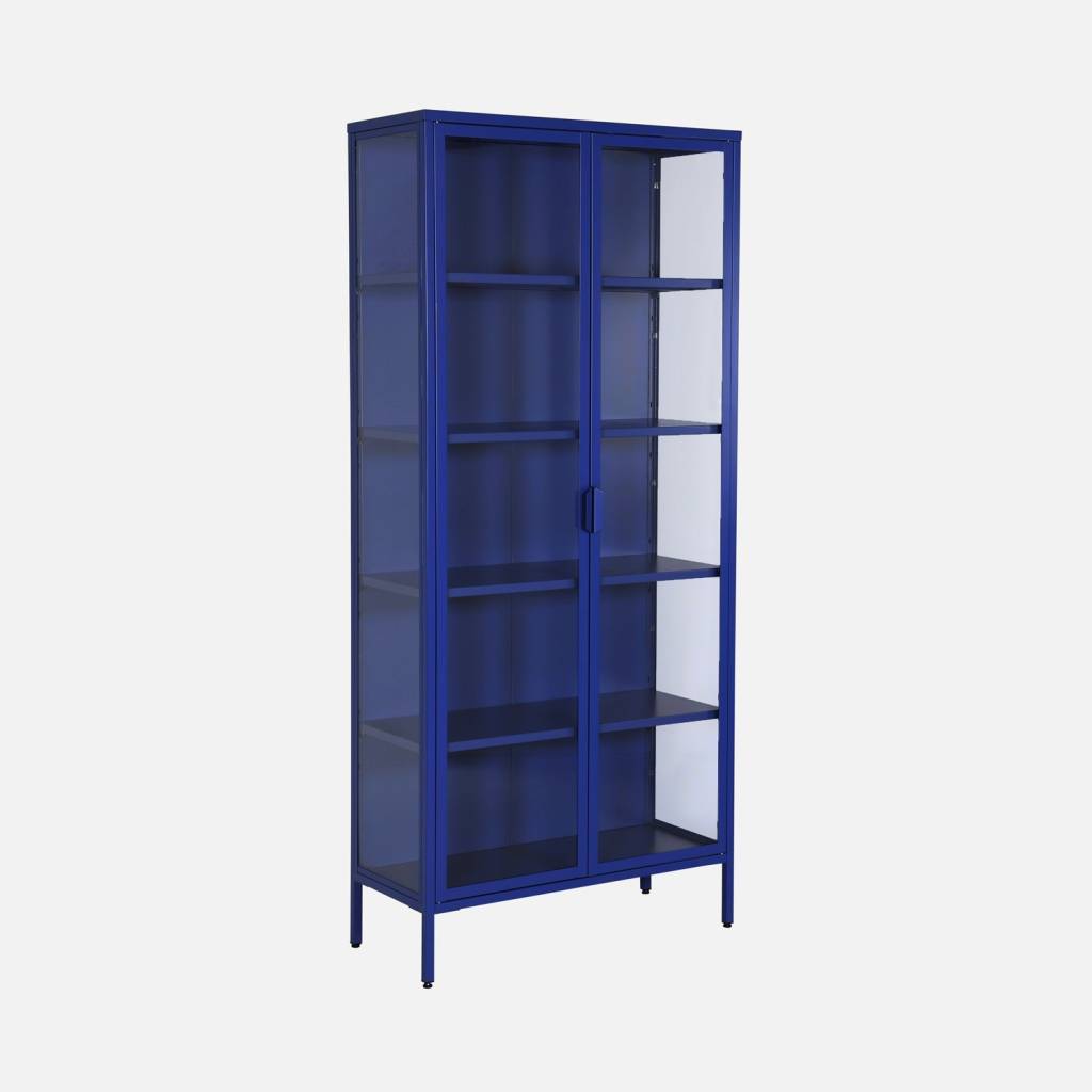 Aparador de aço e vidro temperado 2 portas, 180cm, Azul