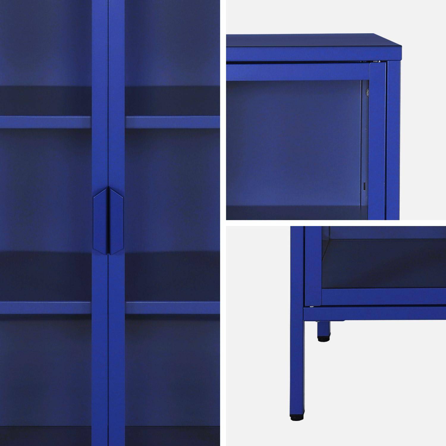 Aparador de aço e vidro temperado 2 portas, 180cm, Arkansas, Azul, 80x35x180 cm Photo3