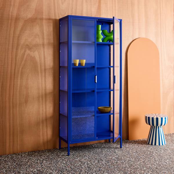Schrank aus Stahl und Glas, 2 Türen, 180 cm, blau