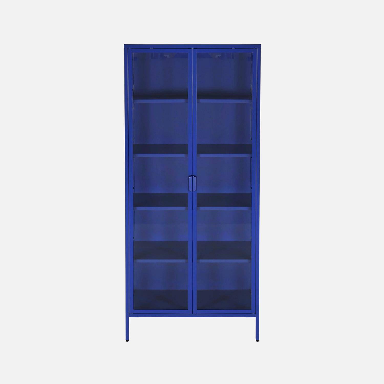 Aparador de aço e vidro temperado 2 portas, 180cm, Arkansas, Azul, 80x35x180 cm Photo1