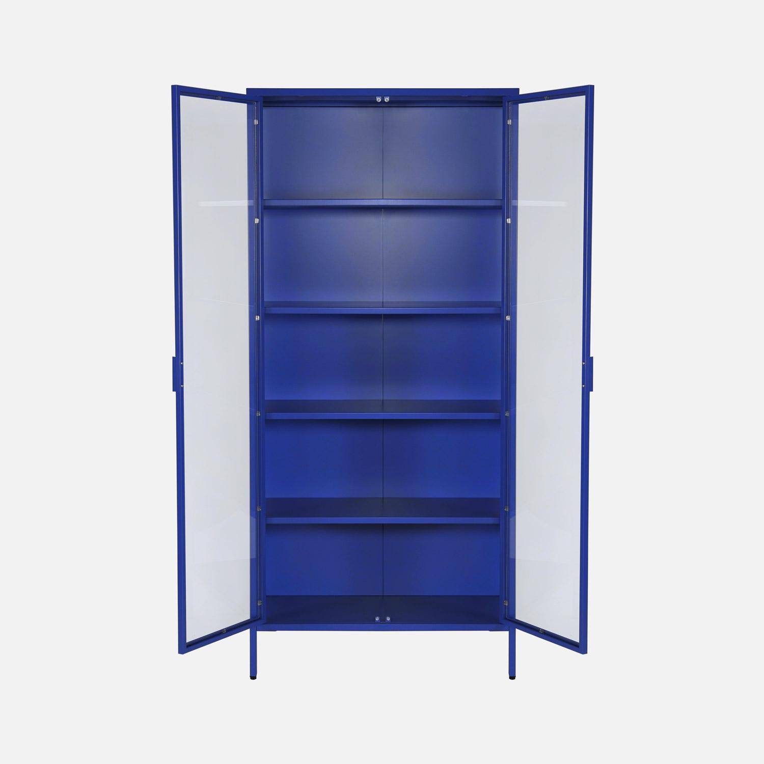 Aparador de aço e vidro temperado 2 portas, 180cm, Arkansas, Azul, 80x35x180 cm,sweeek,Photo2