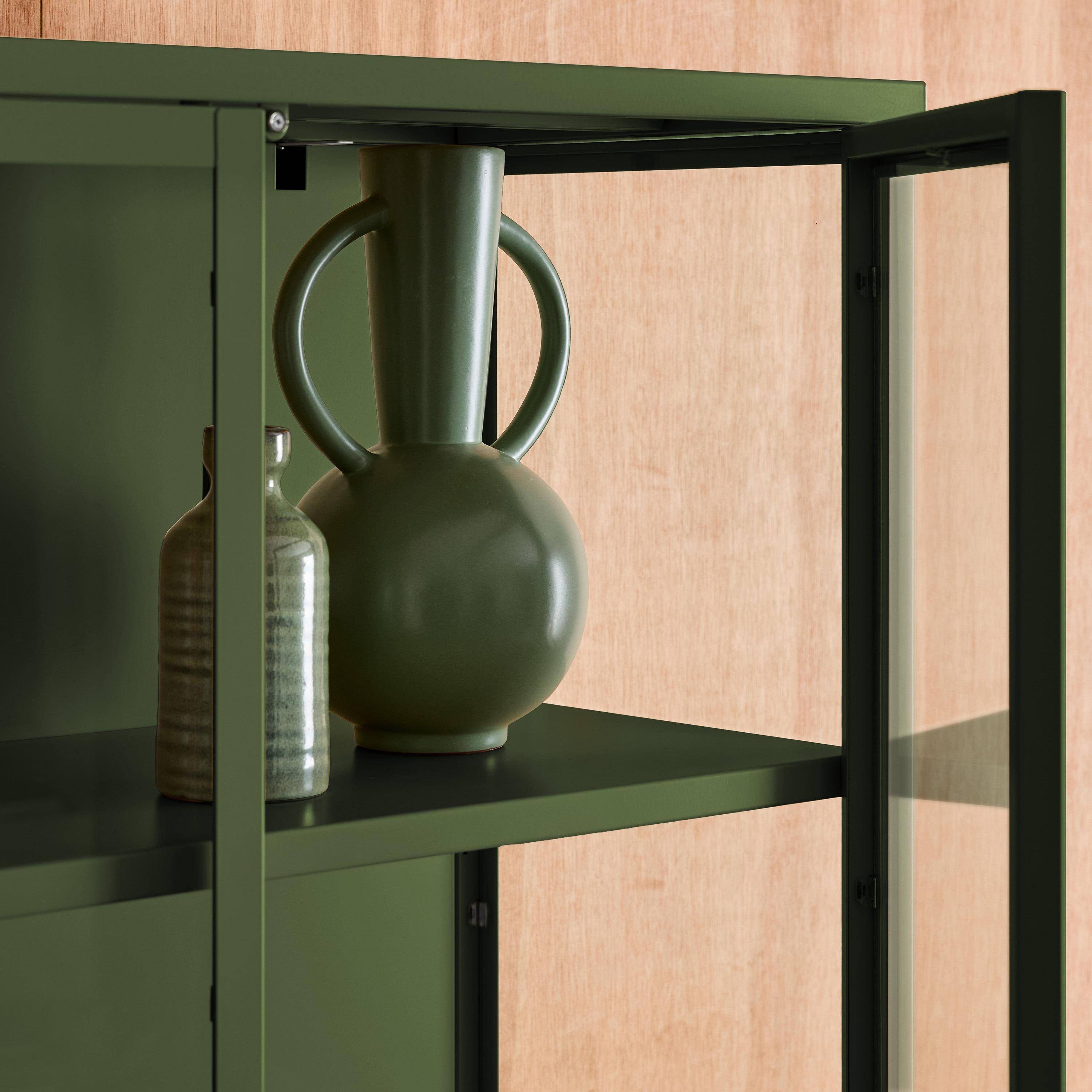 Bufet, kredens stalowy i ze szkła hartowanego 2 drzwi 180cm, zielony, dł. 80 x gł. 35 x wys. 180 cm  - Arkansas Photo6