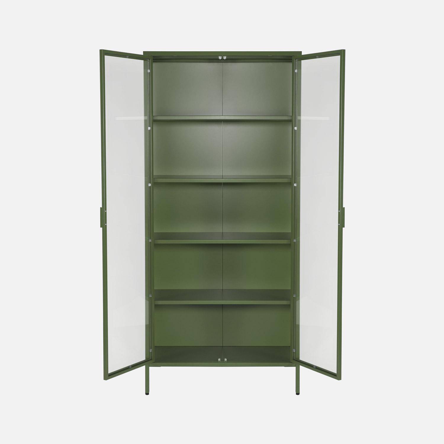 Aparador de aço e vidro temperado 2 portas, 180cm, Arkansas, Verde, 80x35x180 cm Photo2