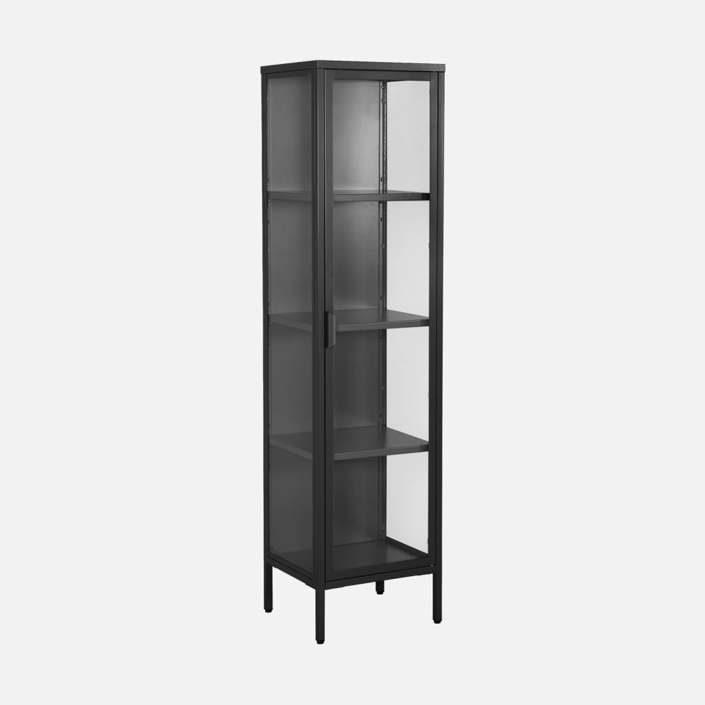 Aparador de aço e vidro temperado 1 porta, 160cm, Preto