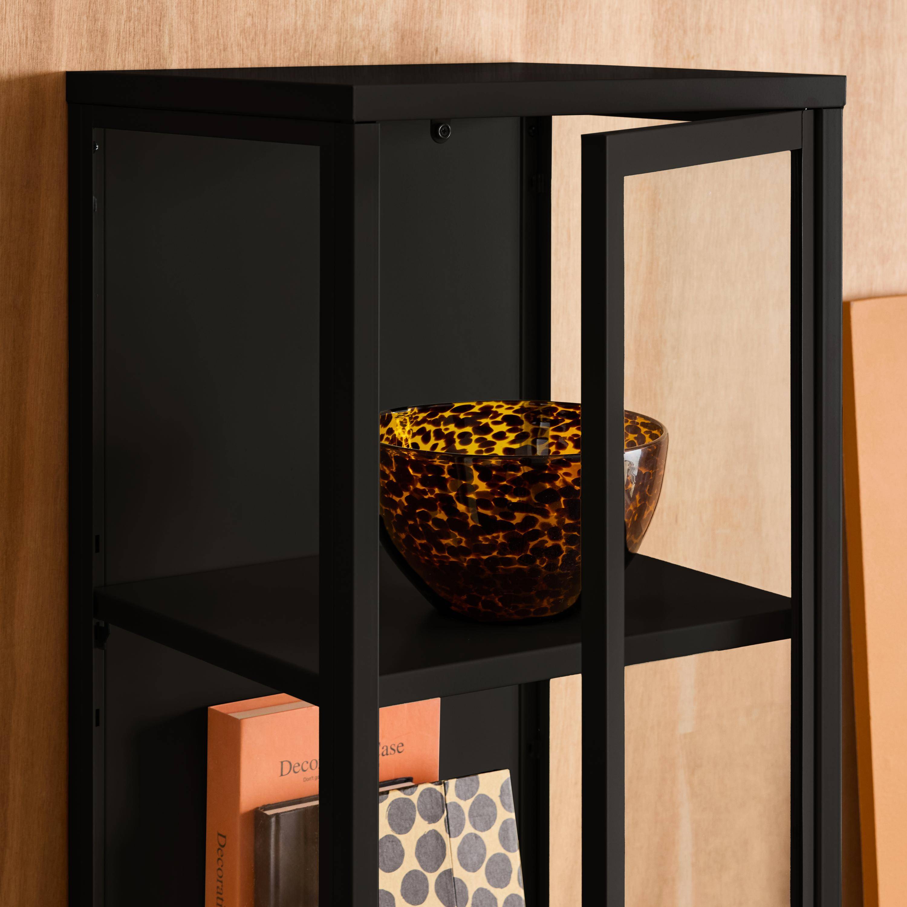 Sideboard, steel and tempered glass display cabinet with 1 door Black 40x35x160 cm - Arkansas Photo5