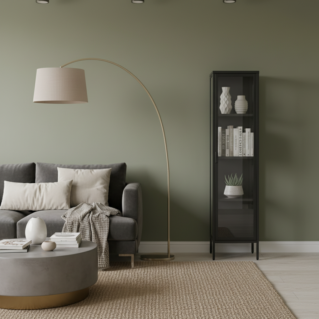 Sideboard, steel and tempered glass display cabinet with 1 door, Arkansas, Black, 40x35x160 cm,sweeek,Photo1