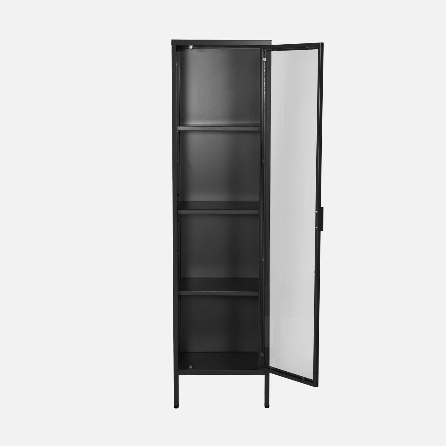 Aparador de aço e vidro temperado 1 porta, 160cm, Arkansas, Preto, 40x35x160 cm Photo2